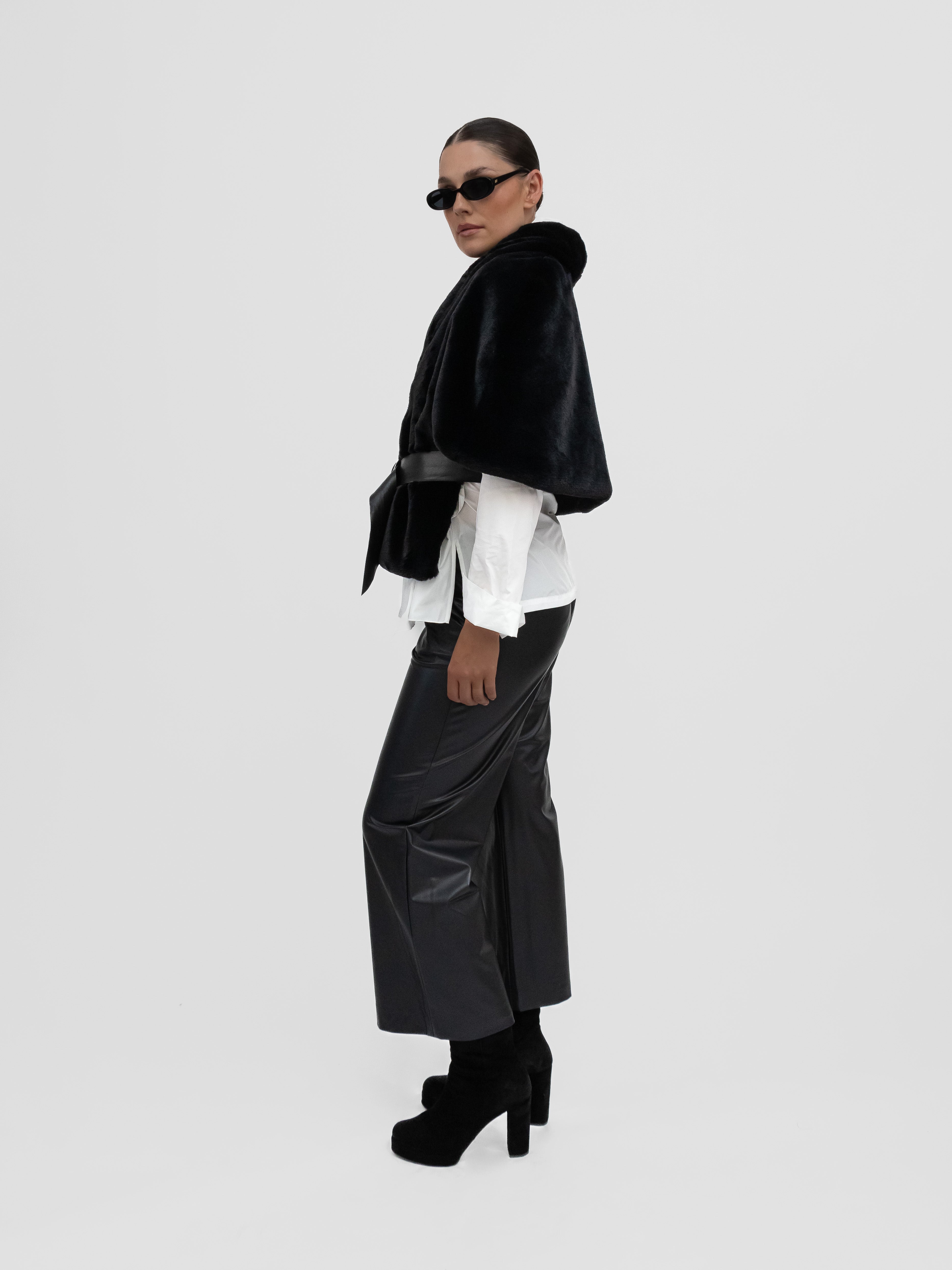 La Haine Inside Us Cape One Size Faux Fur Cape in Black