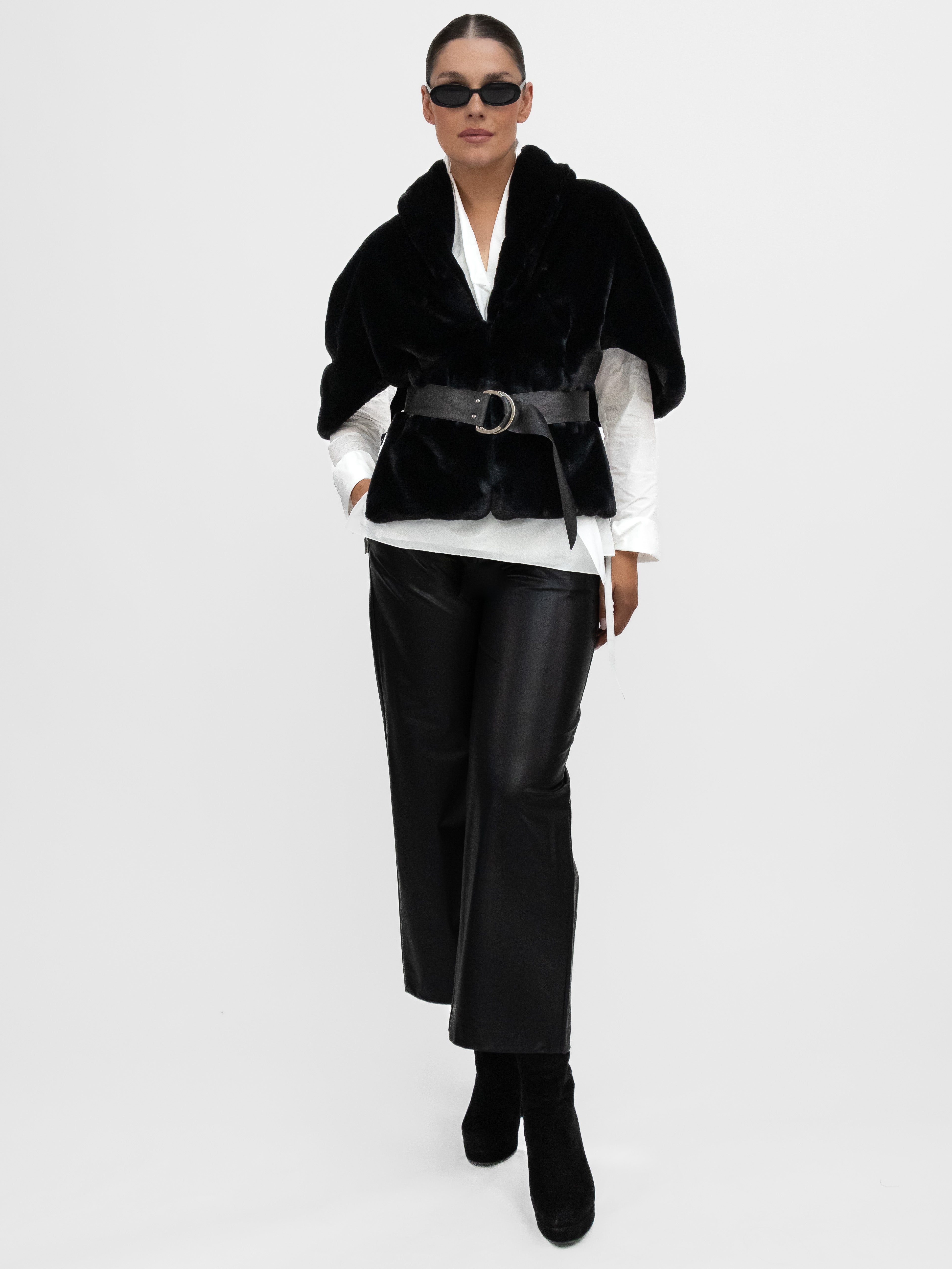 La Haine Inside Us Cape One Size Faux Fur Cape in Black