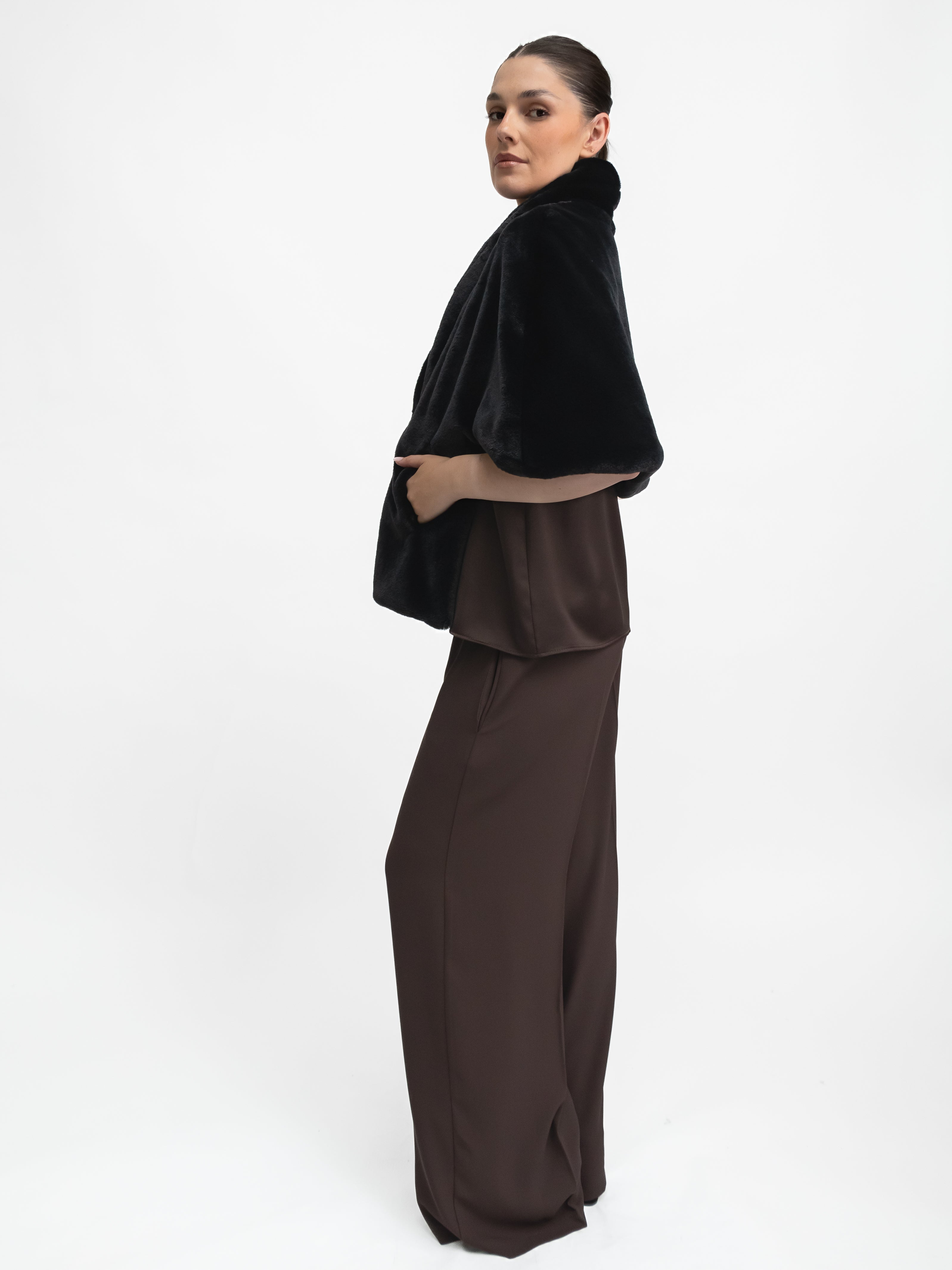 La Haine Inside Us Cape One Size Faux Fur Cape in Black