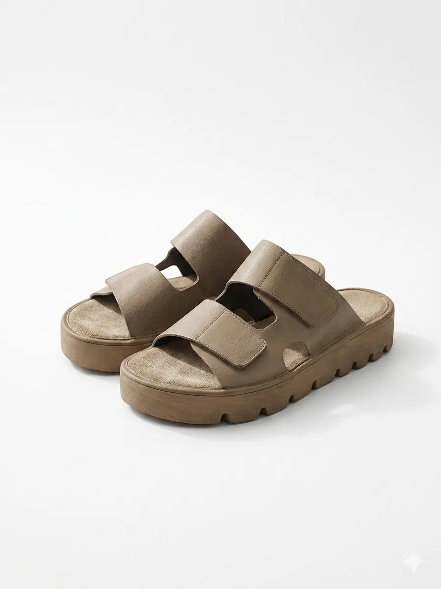 Lofina Sandals Lofina Velcro Strap Platform Slide in Gasoline Malto