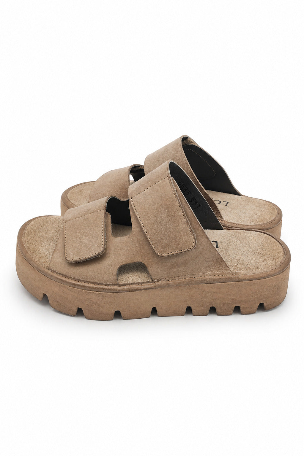 Lofina Sandals Lofina Velcro Strap Platform Slide in Gasoline Malto
