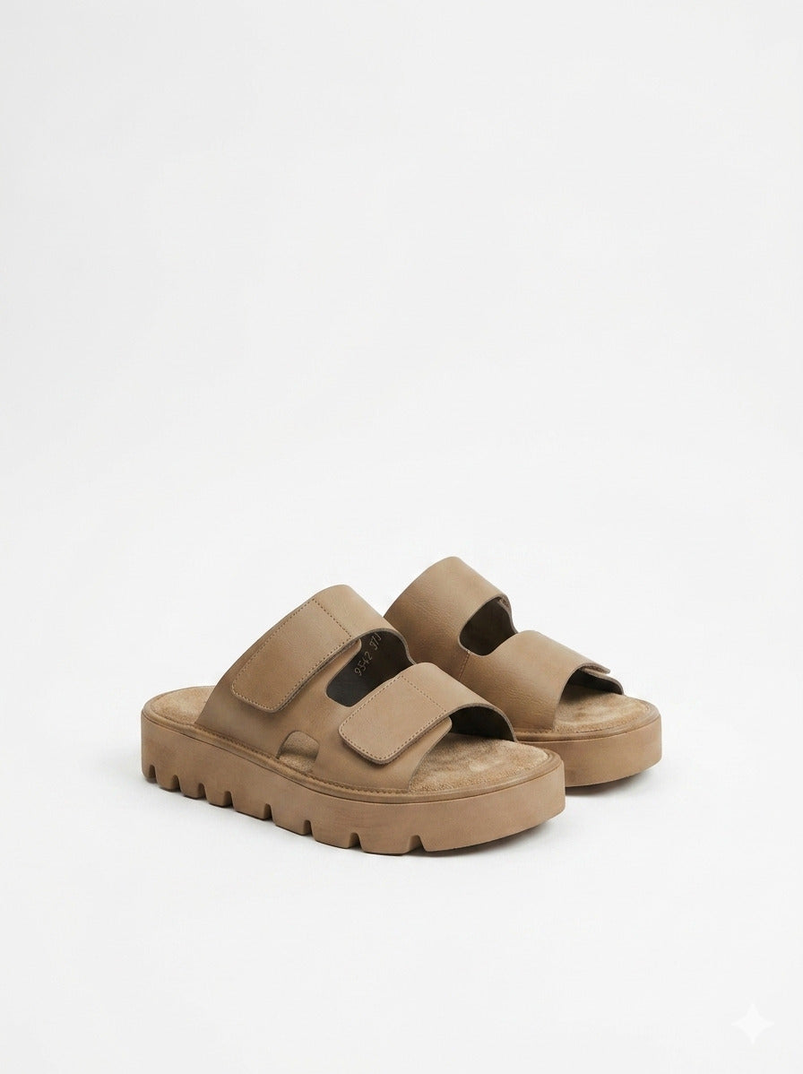 Lofina Sandals Lofina Velcro Strap Platform Slide in Gasoline Malto