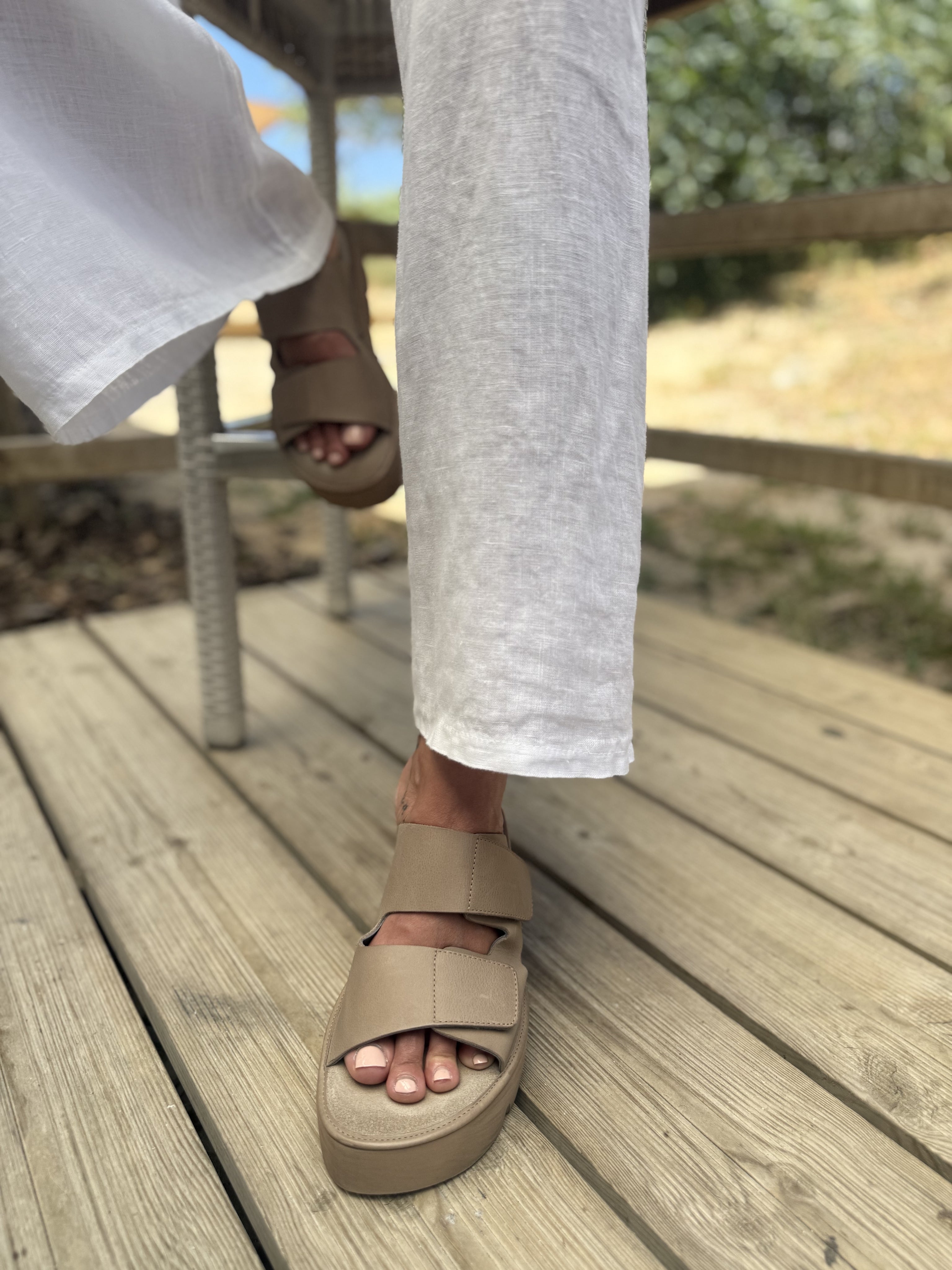 Lofina Sandals Lofina Velcro Strap Platform Slide in Gasoline Malto