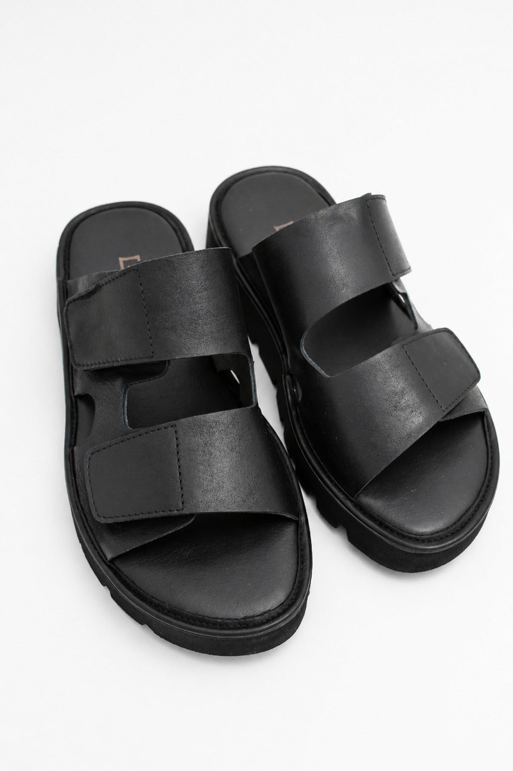 Lofina Sandals Lofina Velcro Strap Platform Slide in Gasoline Nero