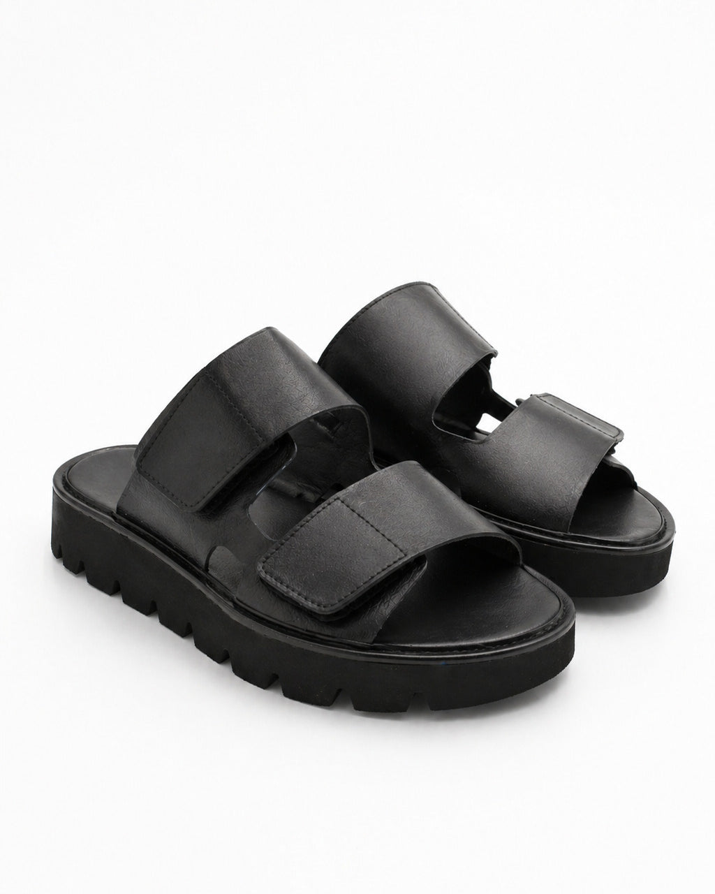 Lofina Sandals Lofina Velcro Strap Platform Slide in Gasoline Nero
