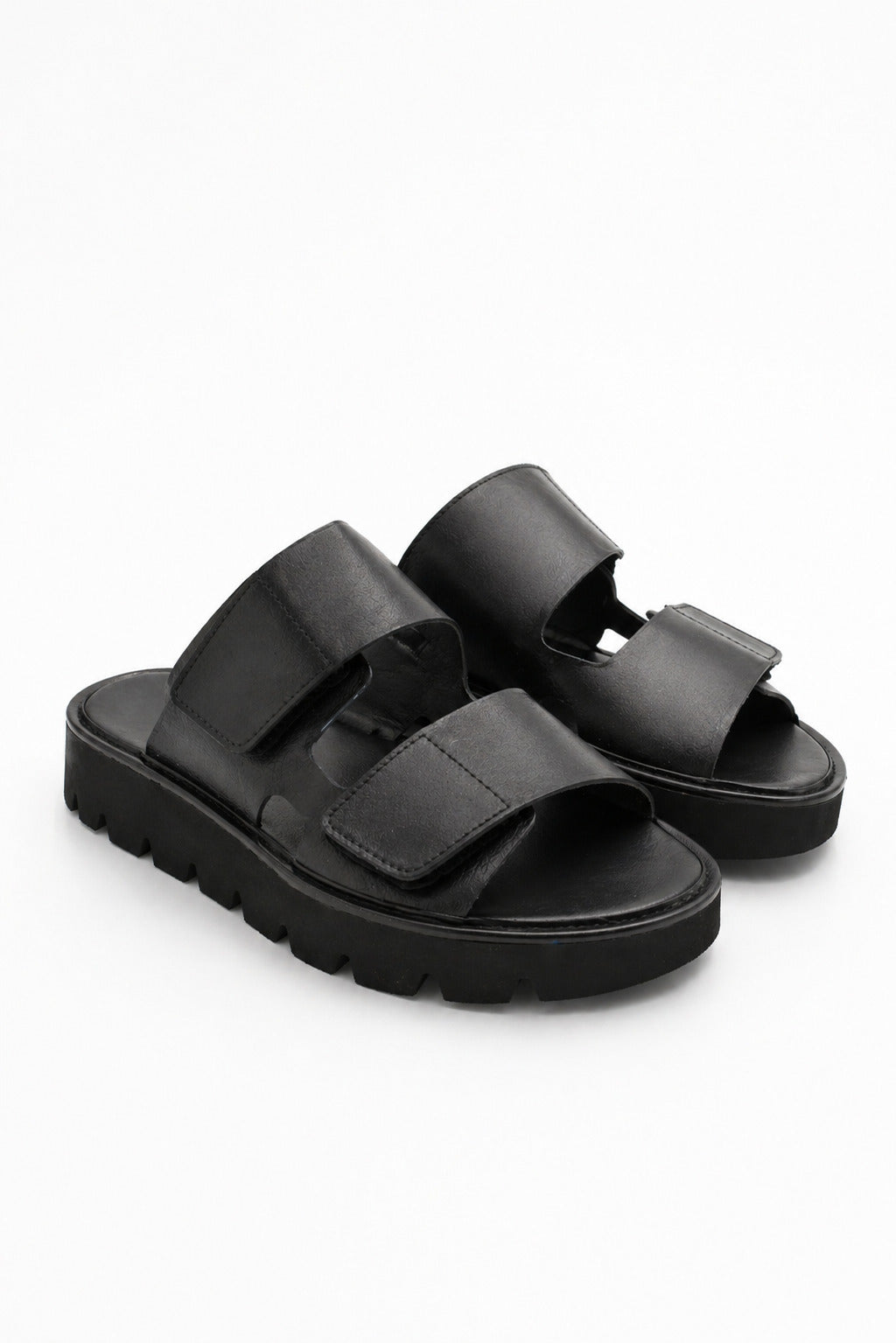Lofina Sandals Lofina Velcro Strap Platform Slide in Gasoline Nero