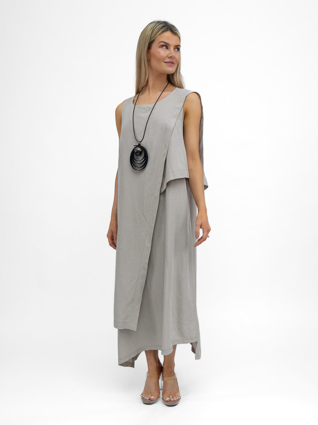 Lotus Eaters Dress Mesca Asymmetric Maxi Dress In Greige From Lotus Eaters