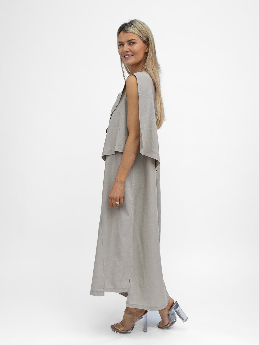 Lotus Eaters Dress Mesca Asymmetric Maxi Dress In Greige From Lotus Eaters