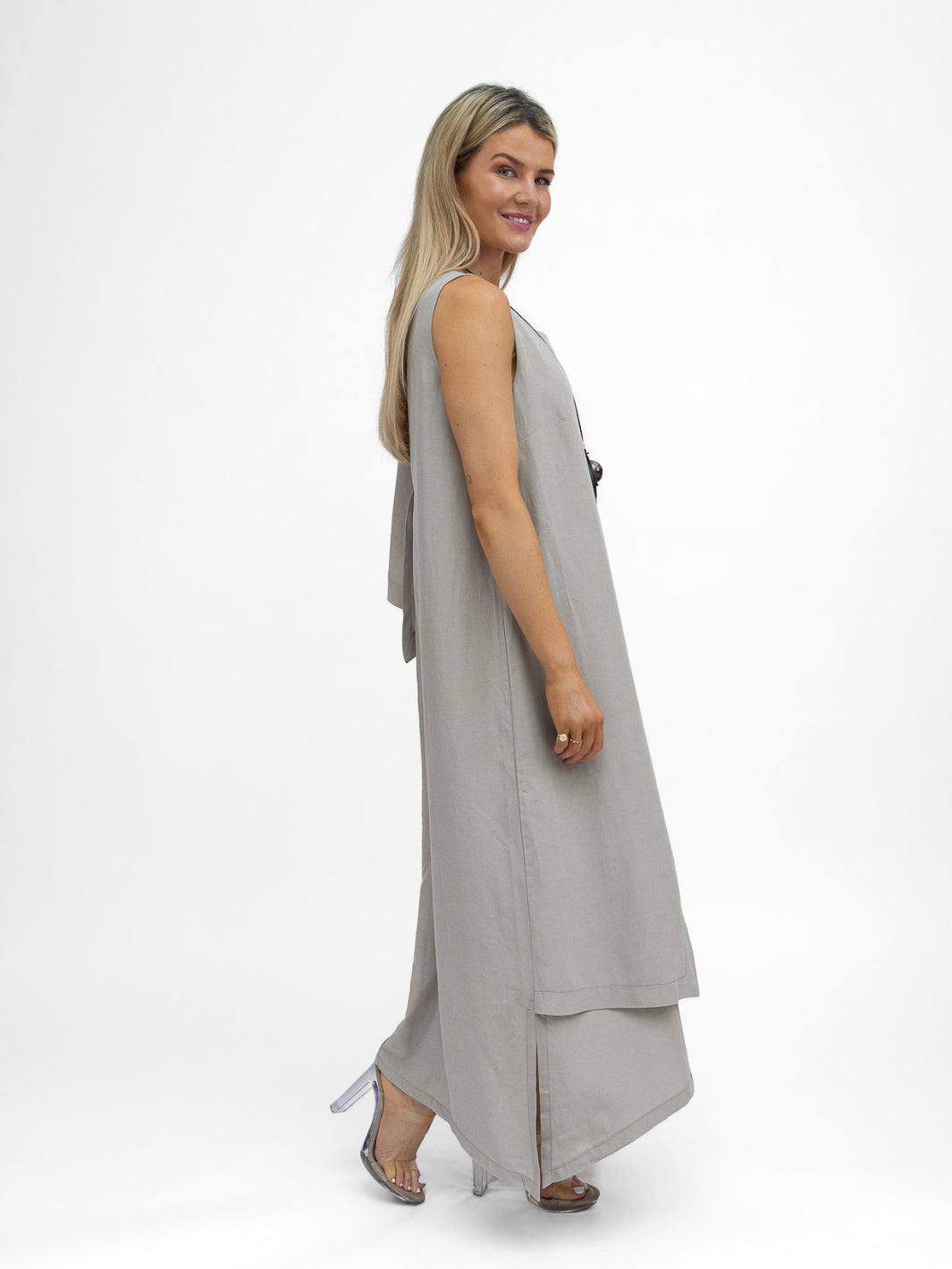 Lotus Eaters Dress Mesca Asymmetric Maxi Dress In Greige From Lotus Eaters