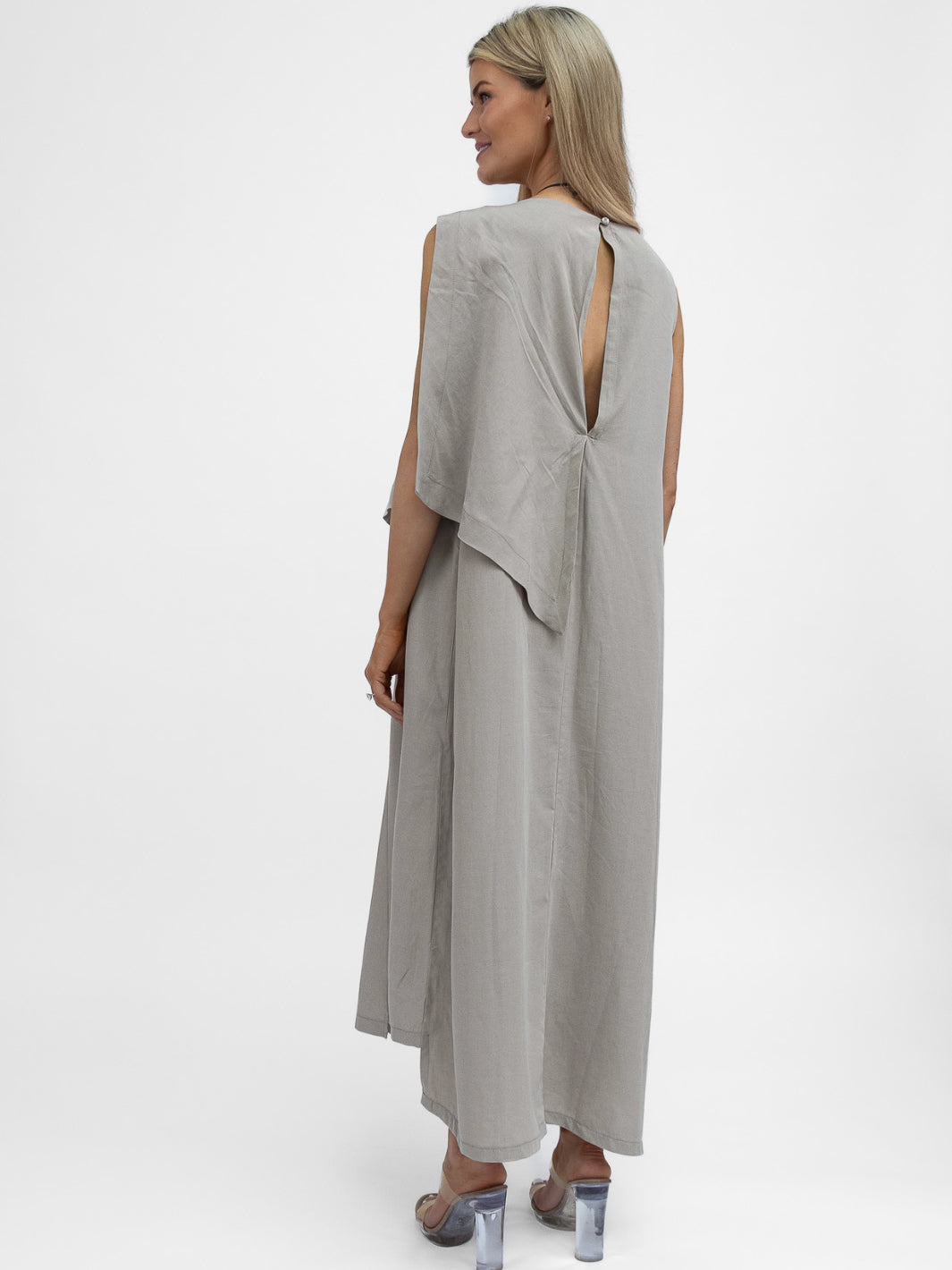 Lotus Eaters Dress Mesca Asymmetric Maxi Dress In Greige From Lotus Eaters