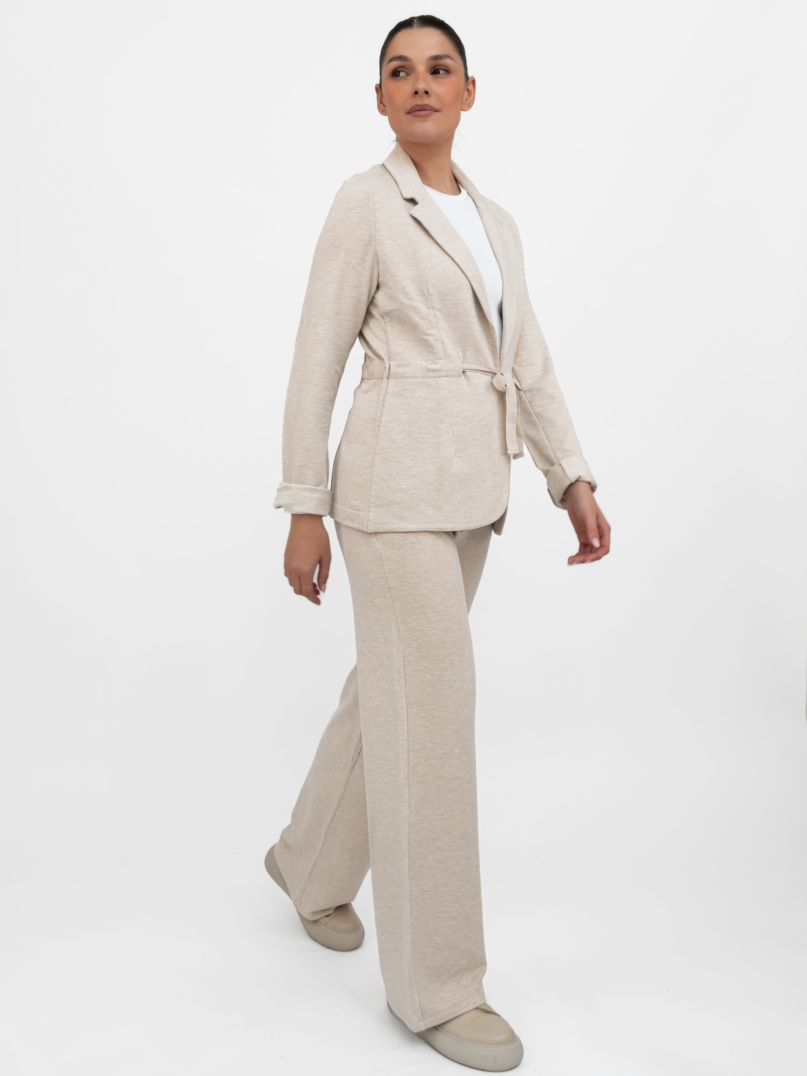 Majestic Filatures Jacket Belted Jacket in Ecru Marl