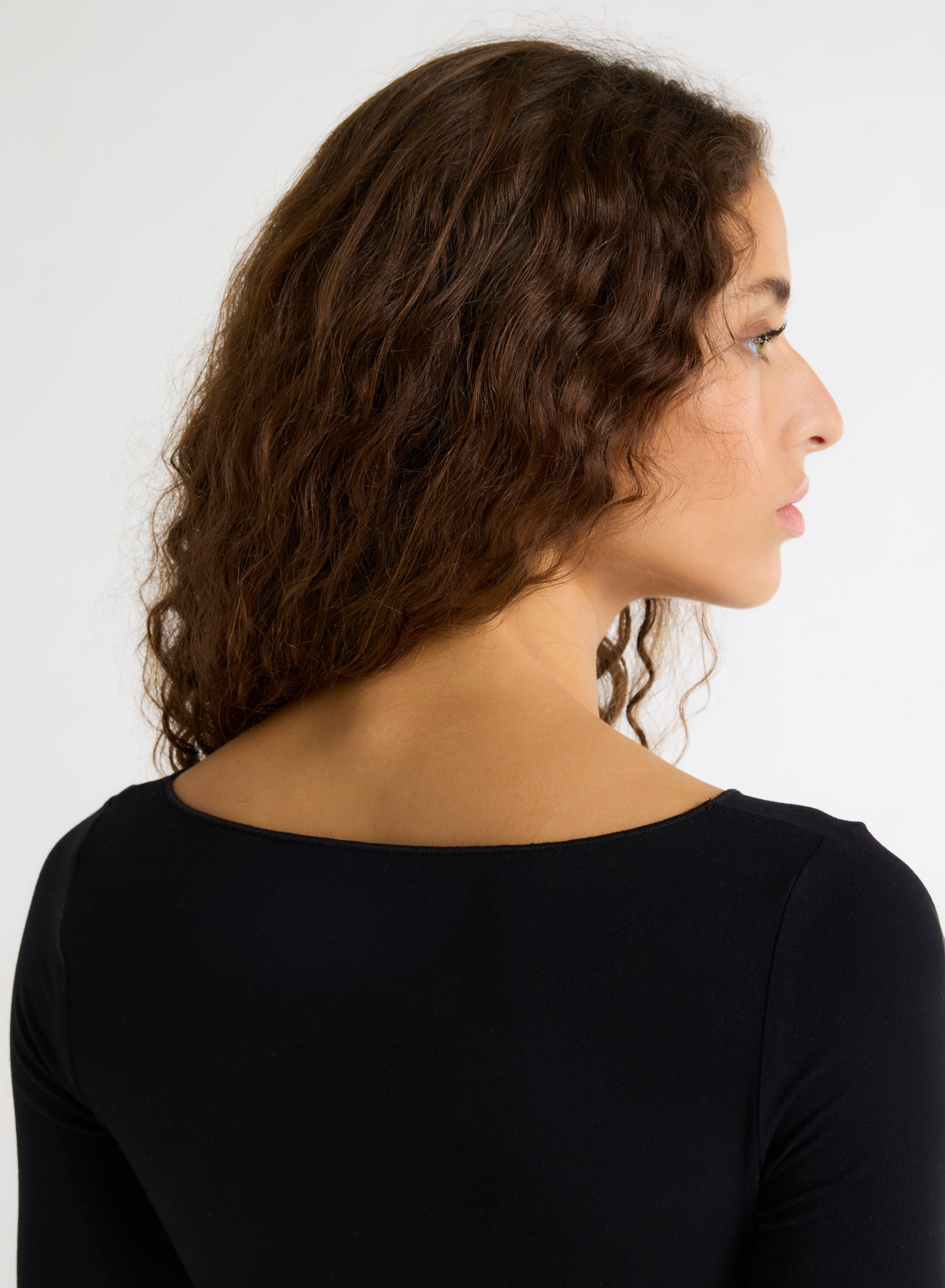 Majestic Filatures T-Shirt Adele Boat Neck 3/4 Sleeve Tee in Black