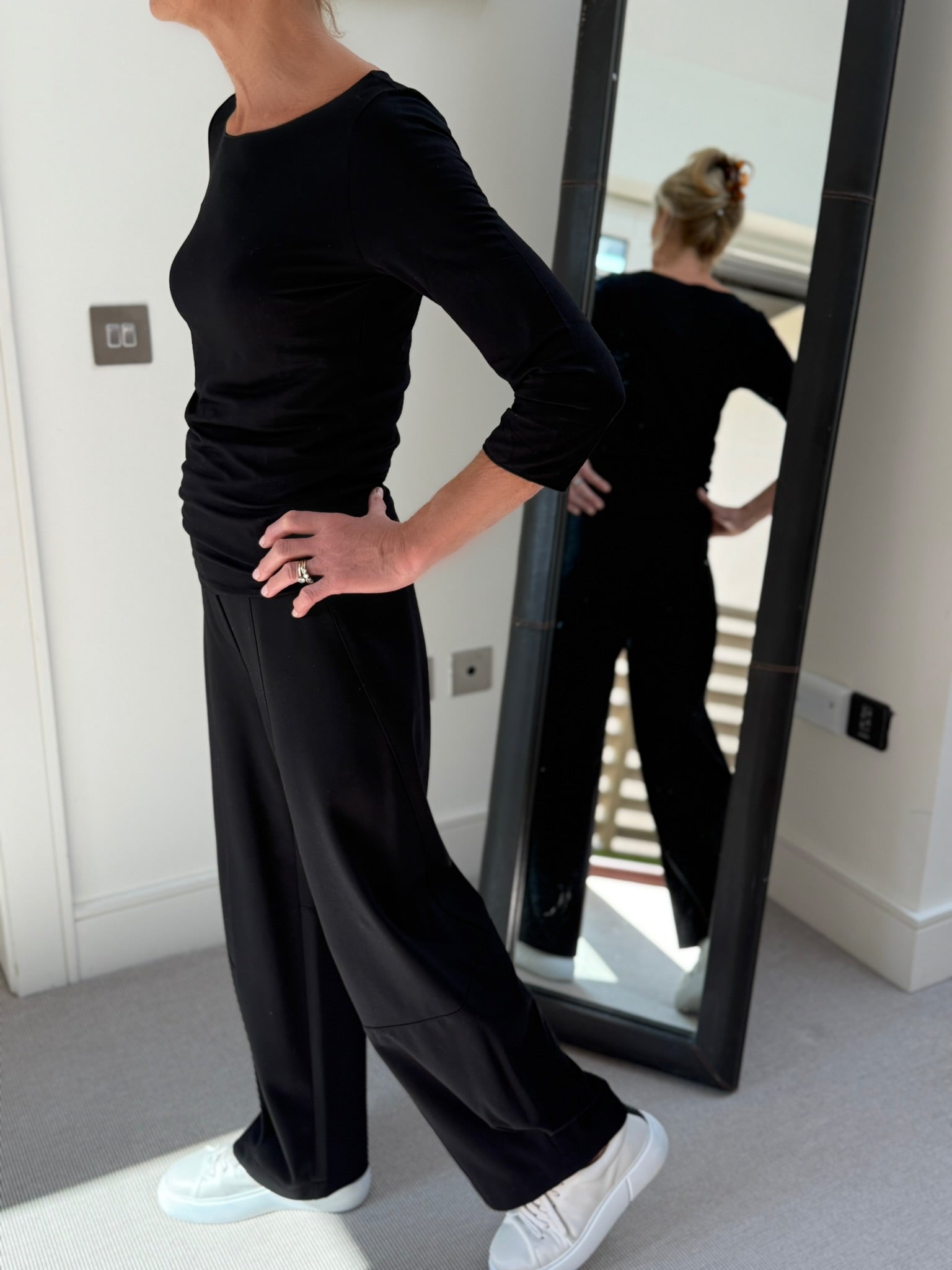 Majestic Filatures T-Shirt Adele Boat Neck 3/4 Sleeve Tee in Black