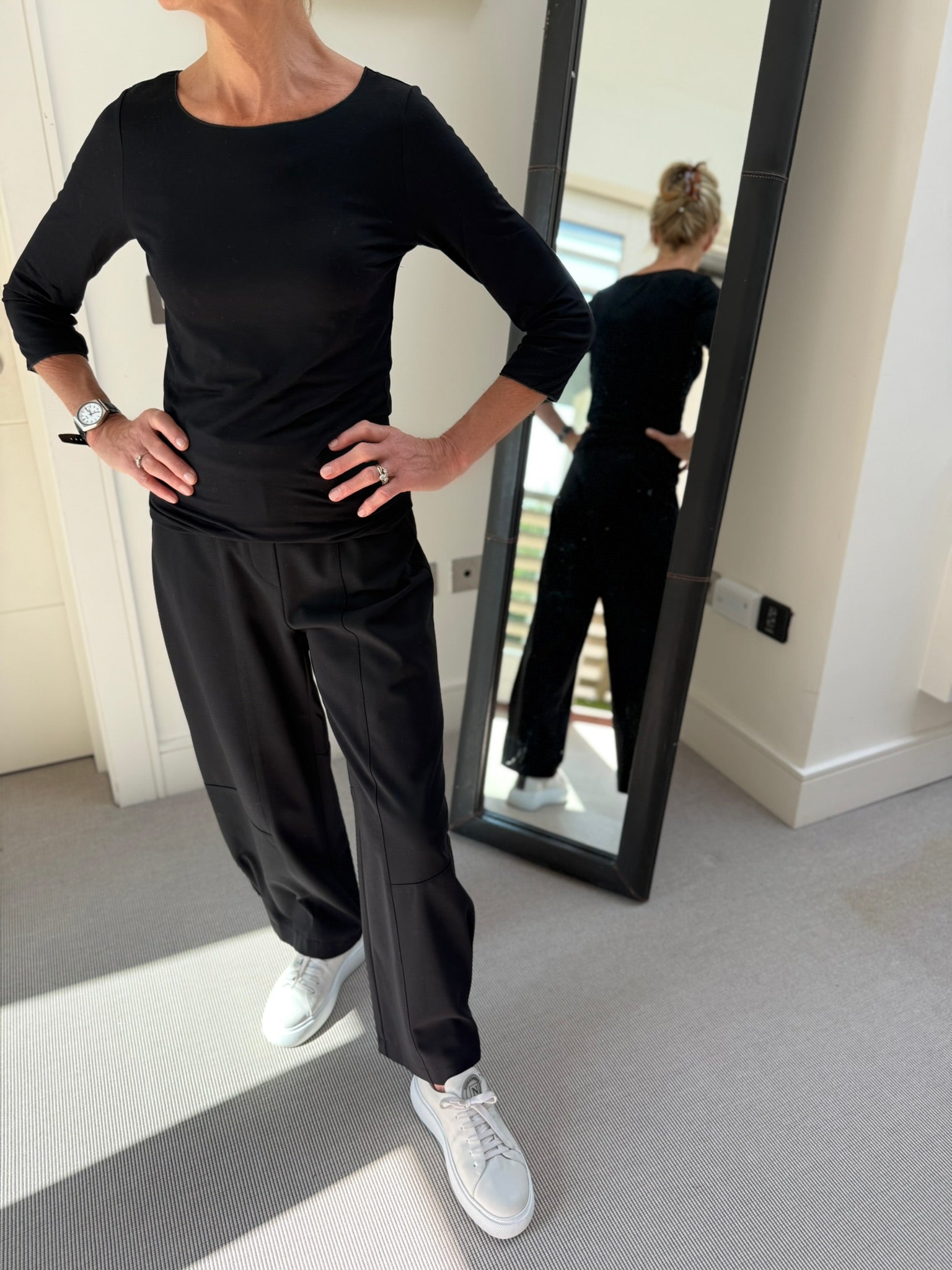 Majestic Filatures T-Shirt Adele Boat Neck 3/4 Sleeve Tee in Black