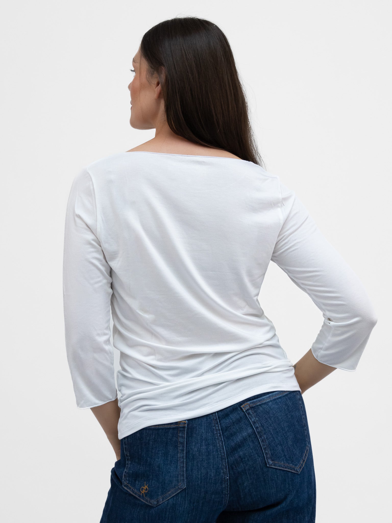 Majestic Filatures T-Shirt Adele Boat Neck 3/4 Sleeve Tee in White