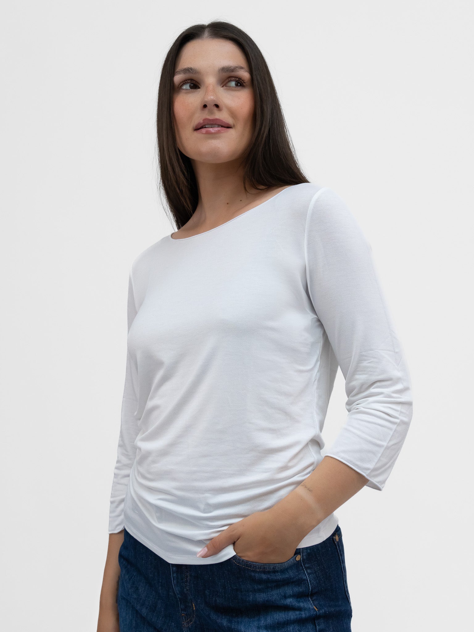 Majestic Filatures T-Shirt Adele Boat Neck 3/4 Sleeve Tee in White