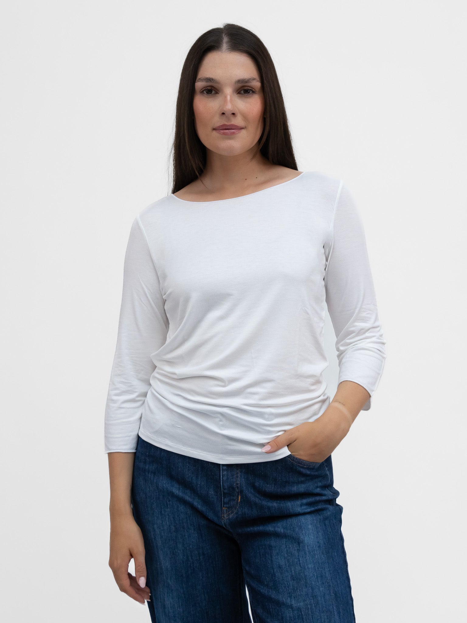 Majestic Filatures T-Shirt Adele Boat Neck 3/4 Sleeve Tee in White