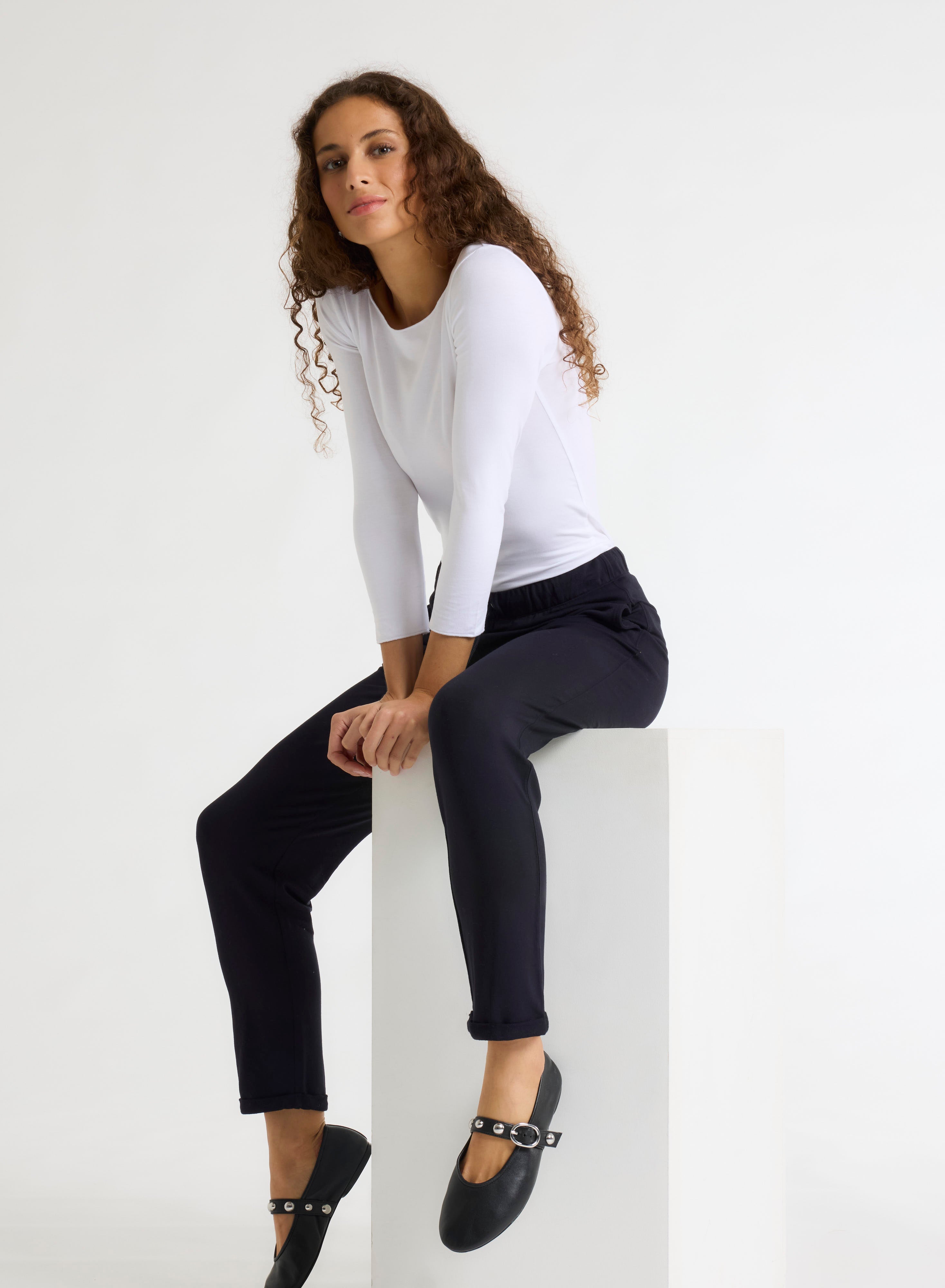 Majestic Filatures T-Shirt Adele Boat Neck 3/4 Sleeve Tee in White