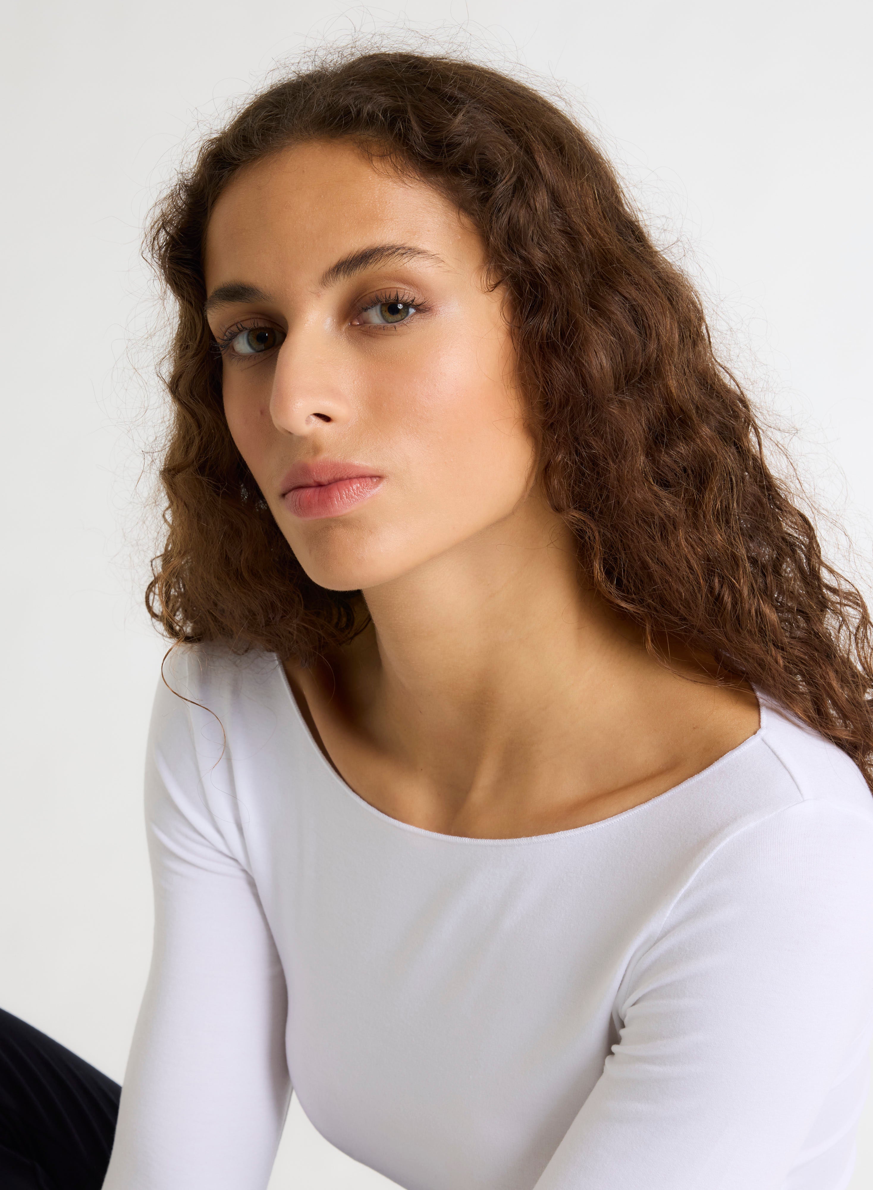 Majestic Filatures T-Shirt Adele Boat Neck 3/4 Sleeve Tee in White