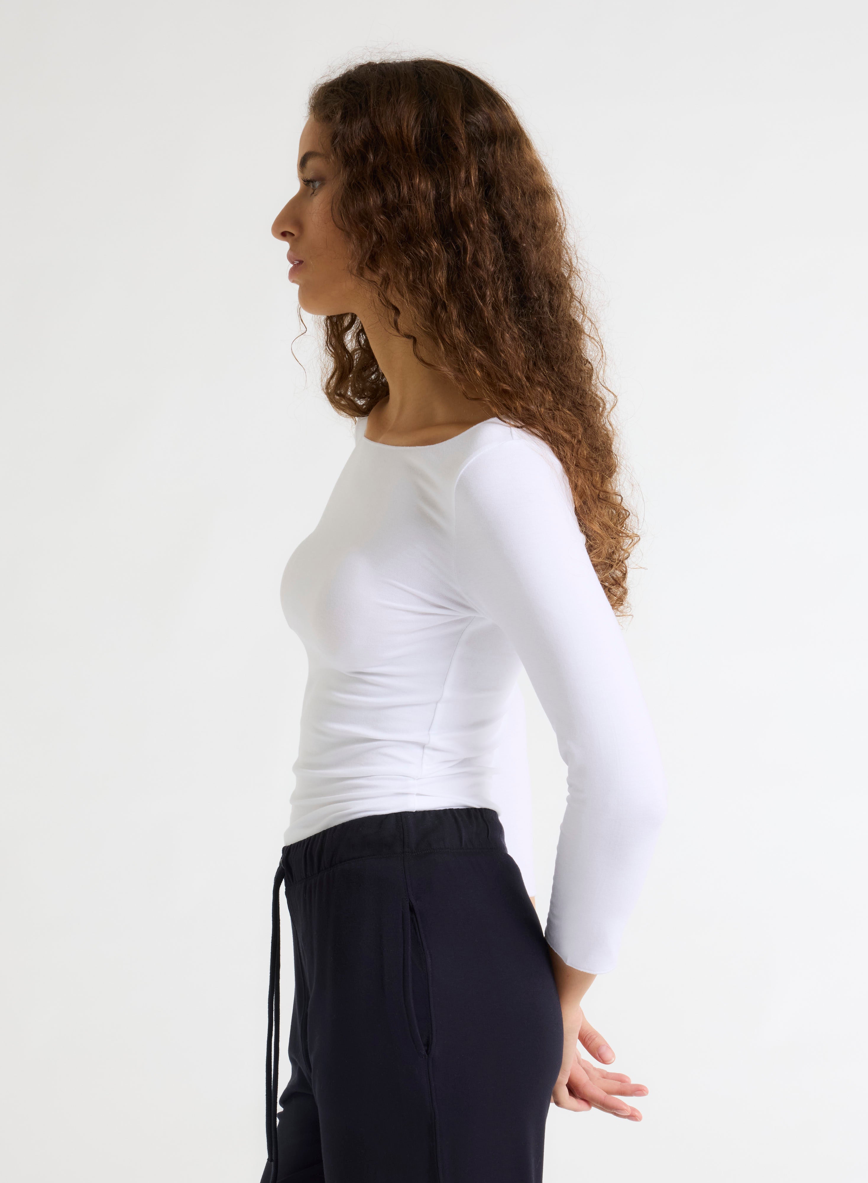 Majestic Filatures T-Shirt Adele Boat Neck 3/4 Sleeve Tee in White