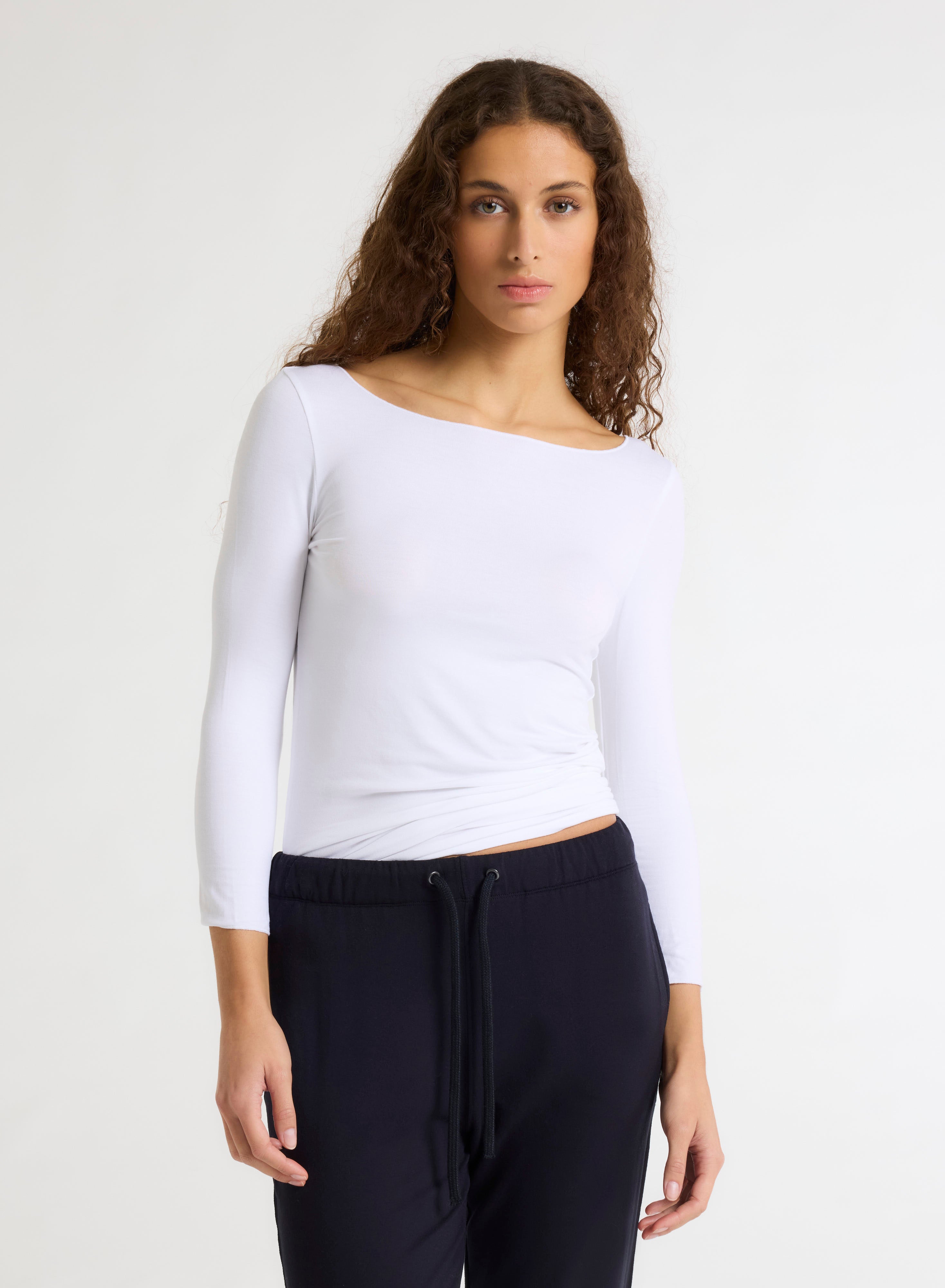 Majestic Filatures T-Shirt Adele Boat Neck 3/4 Sleeve Tee in White