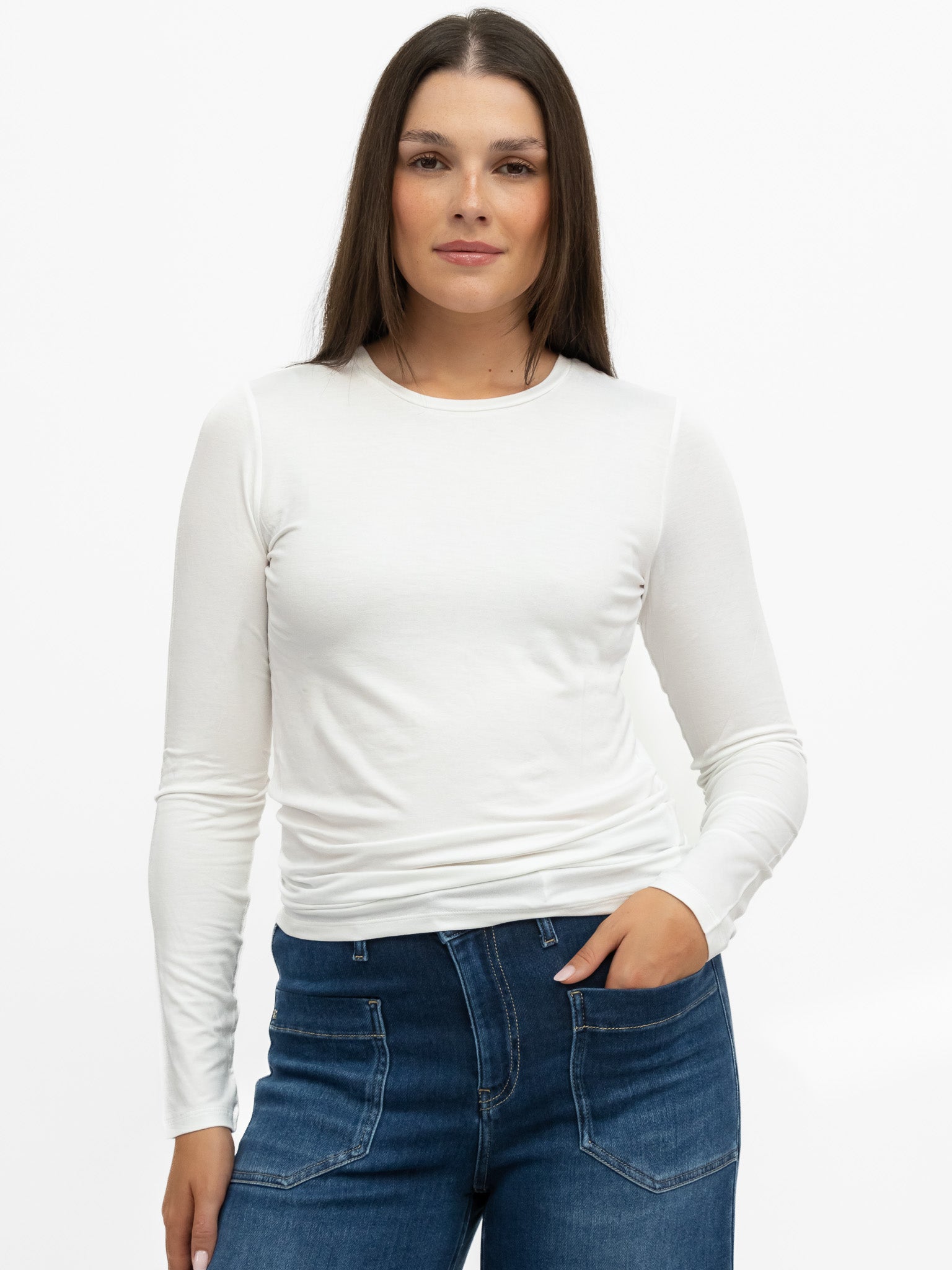 Majestic Filatures T-Shirt Ally Round Neck Long Sleeve Tee in White