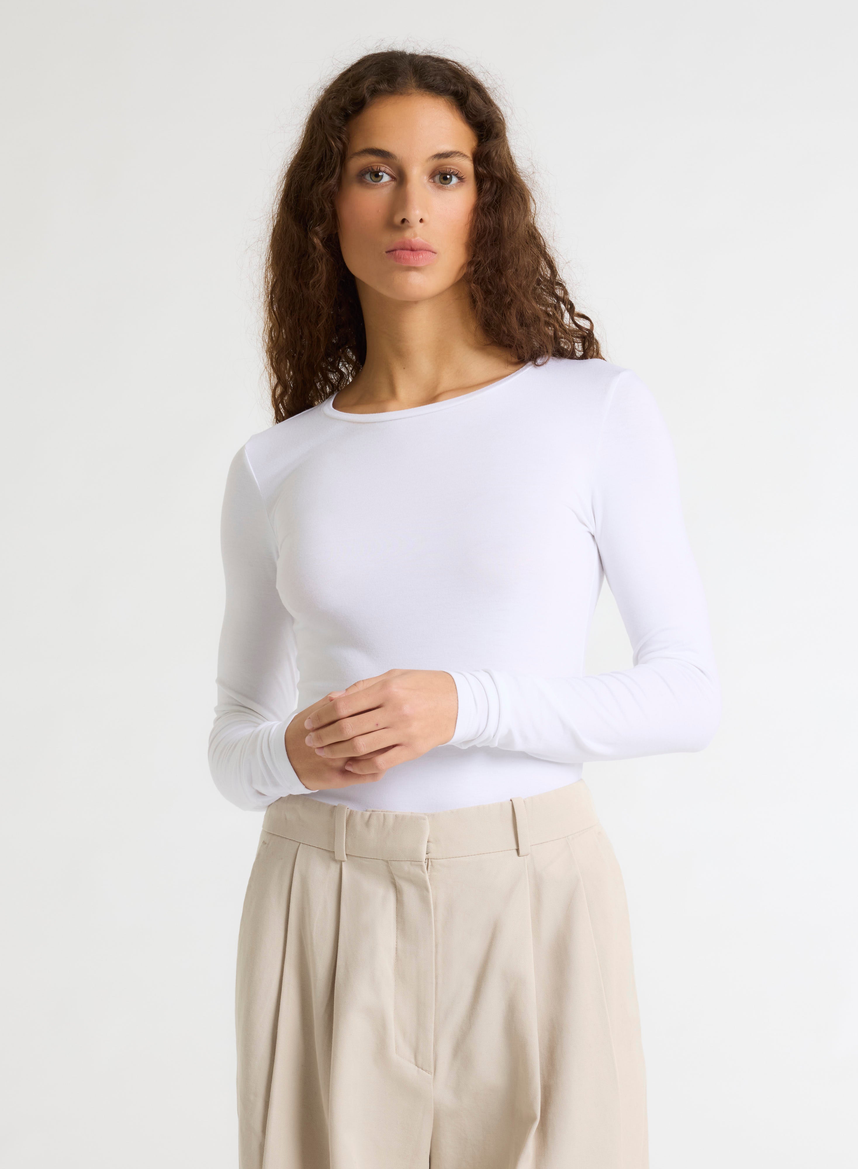 Majestic Filatures T-Shirt Ally Round Neck Long Sleeve Tee in White