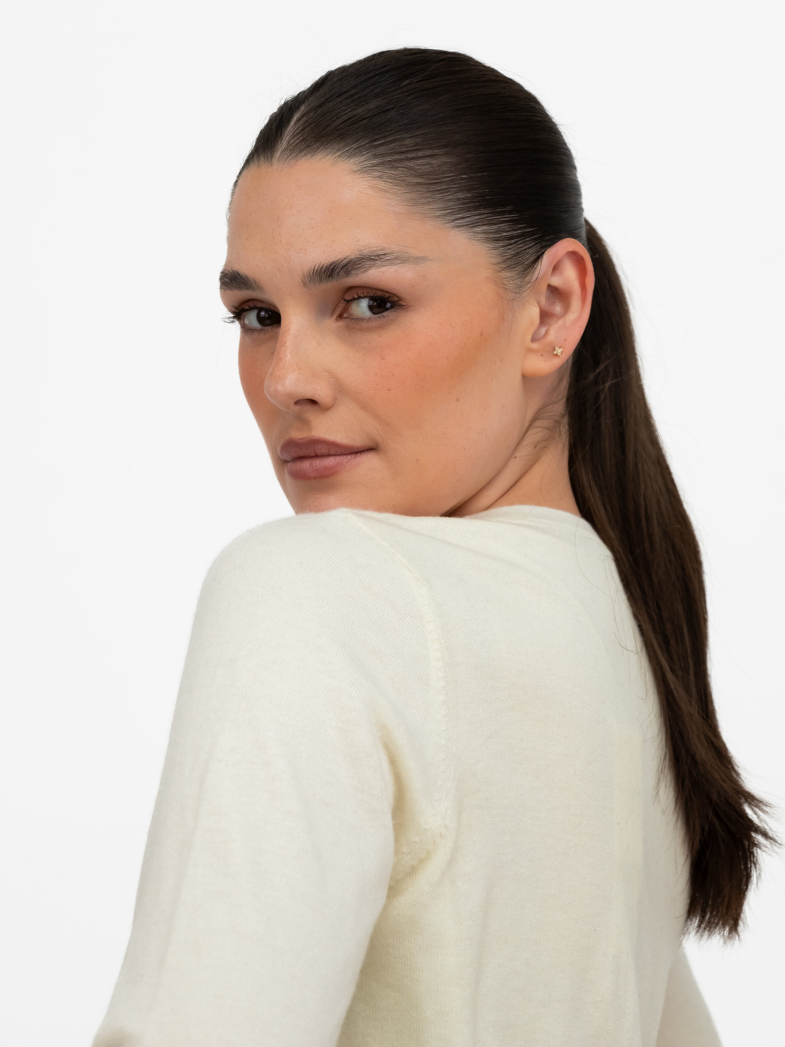 Majestic Filatures T-Shirt Round Neck Long Sleeve Double Layered Tee in Milk