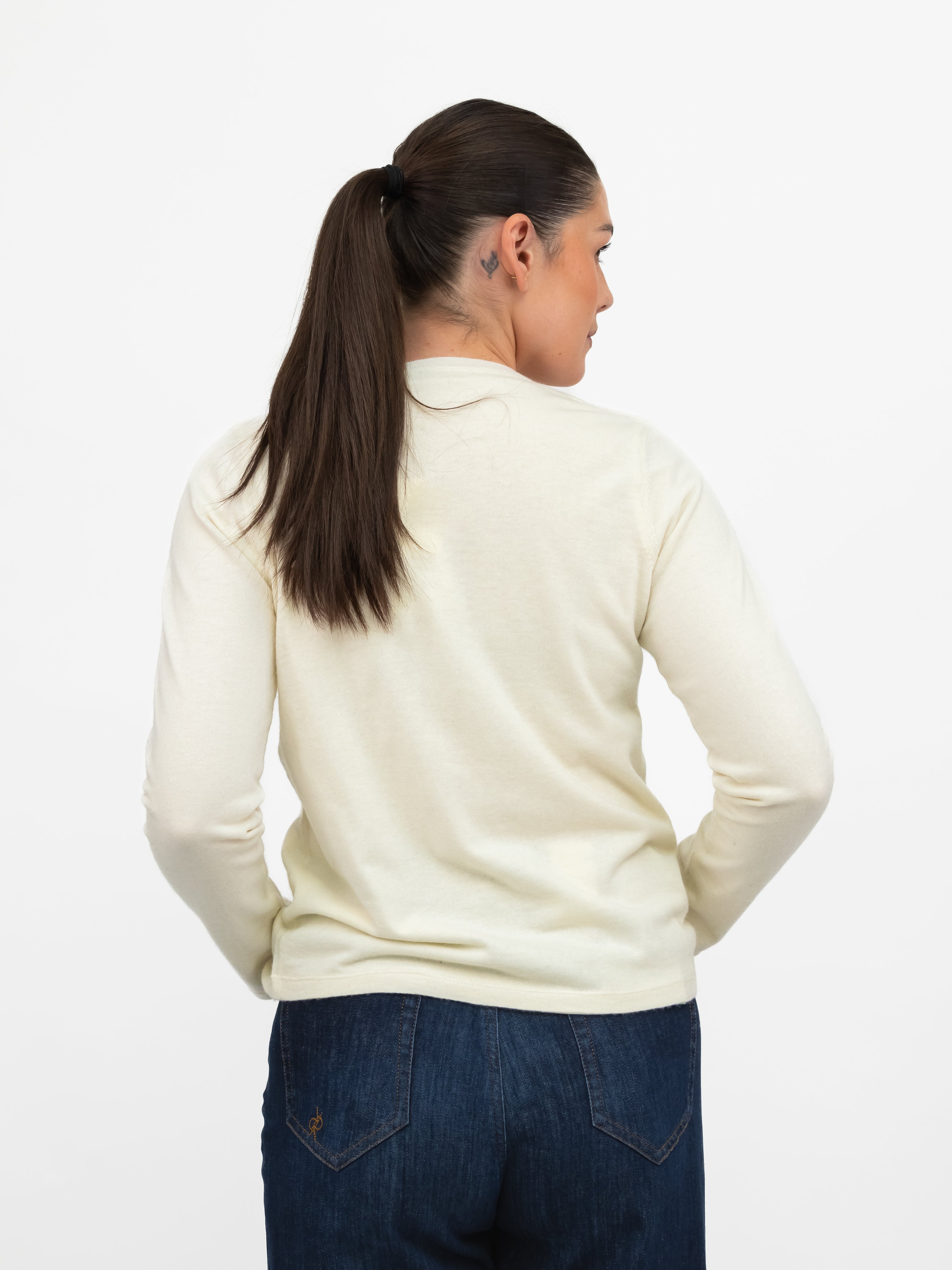 Majestic Filatures T-Shirt Round Neck Long Sleeve Double Layered Tee in Milk