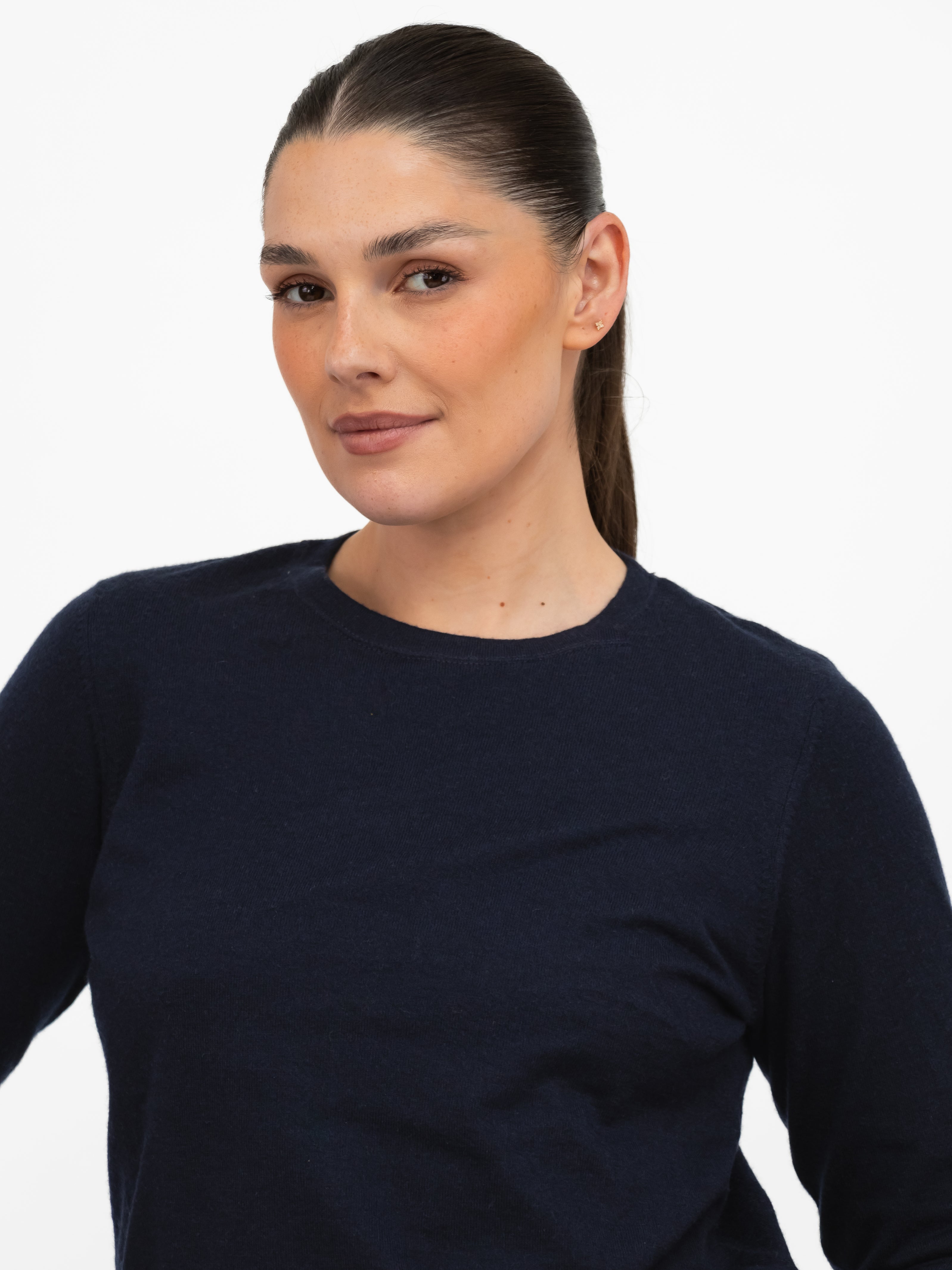 Majestic Filatures T-Shirt Round Neck Long Sleeve Double Layered Tee in Navy