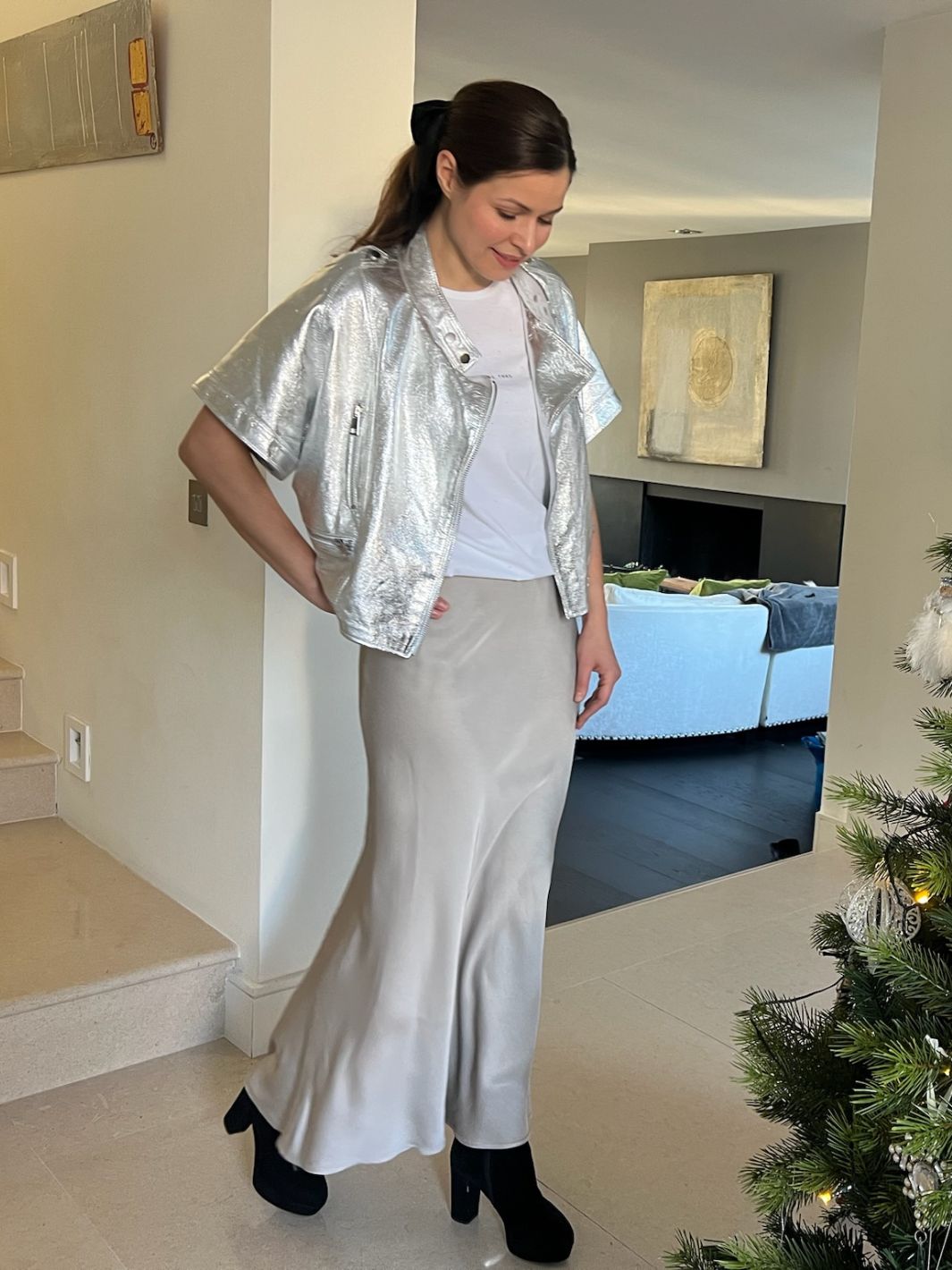Natacha Satin Bias Cut long Skirt in Champagne