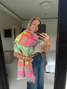 Ombré London Scarf One Size Multicoloured Hearts 💕on stone / beige background with Fringe