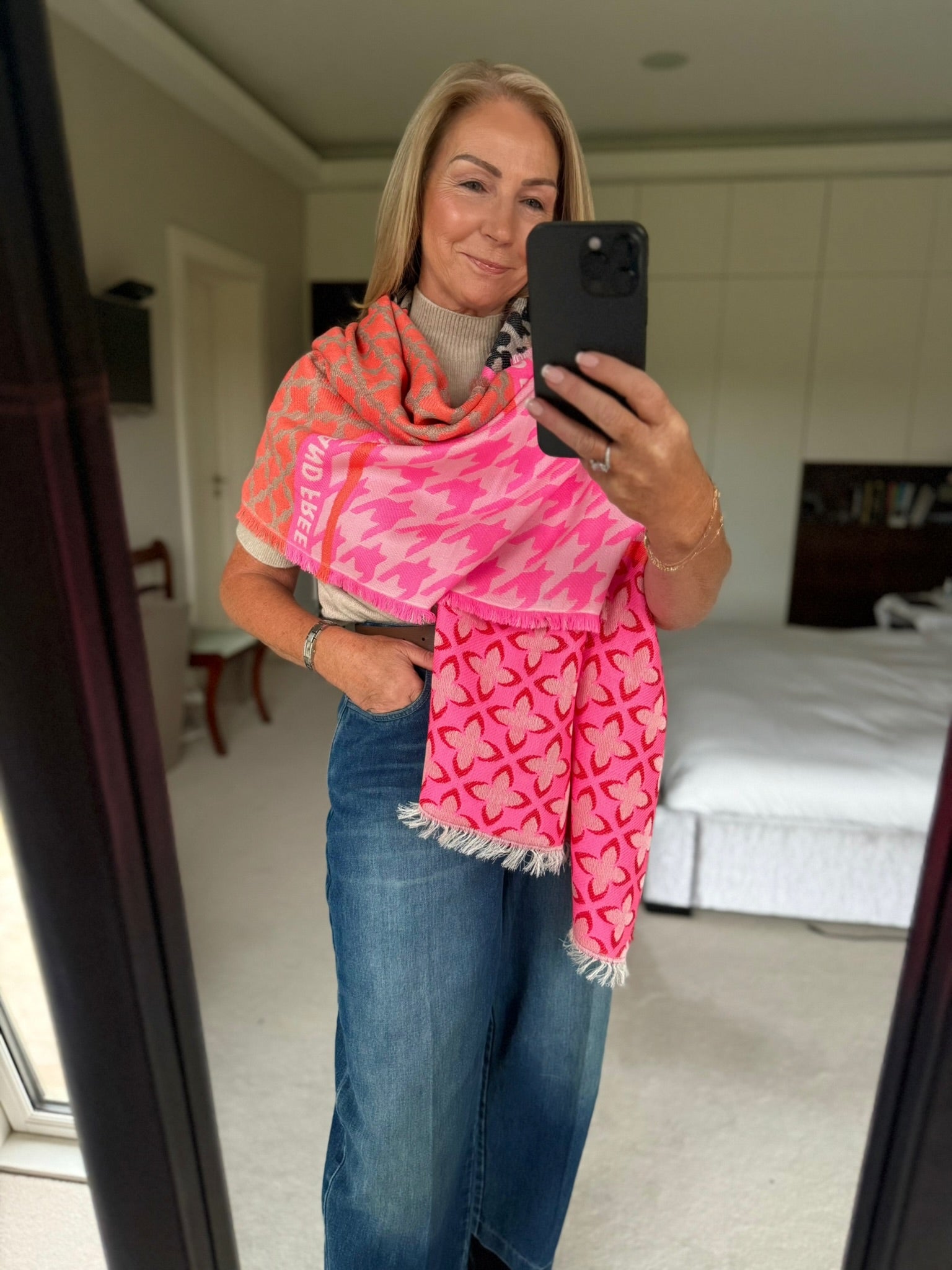 Ombré London Scarf One Size “Wild & Free in pinks , orange & leopard