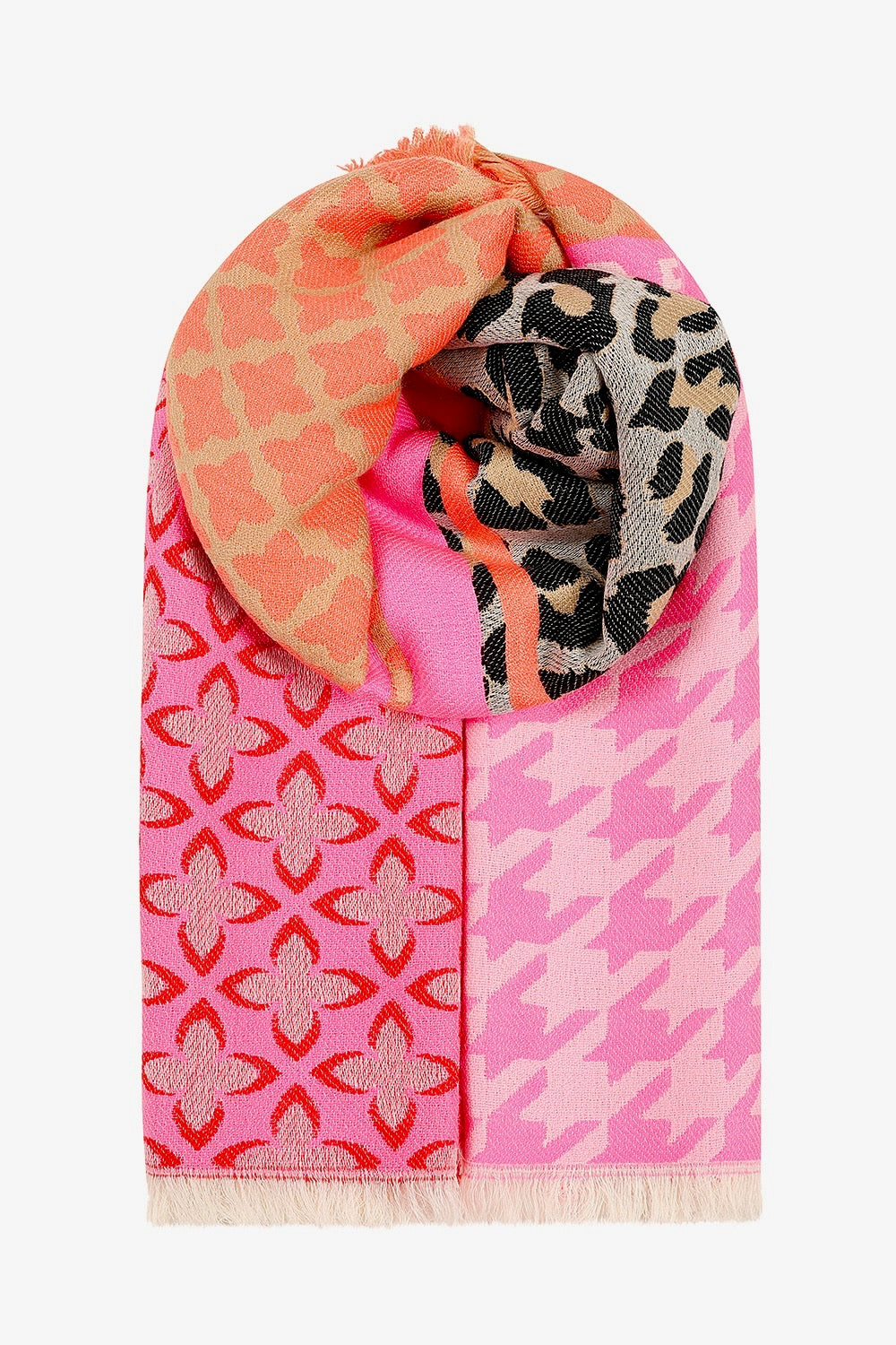 Ombré London Scarf One Size Wild & Free Pink, Orange & Leopard
