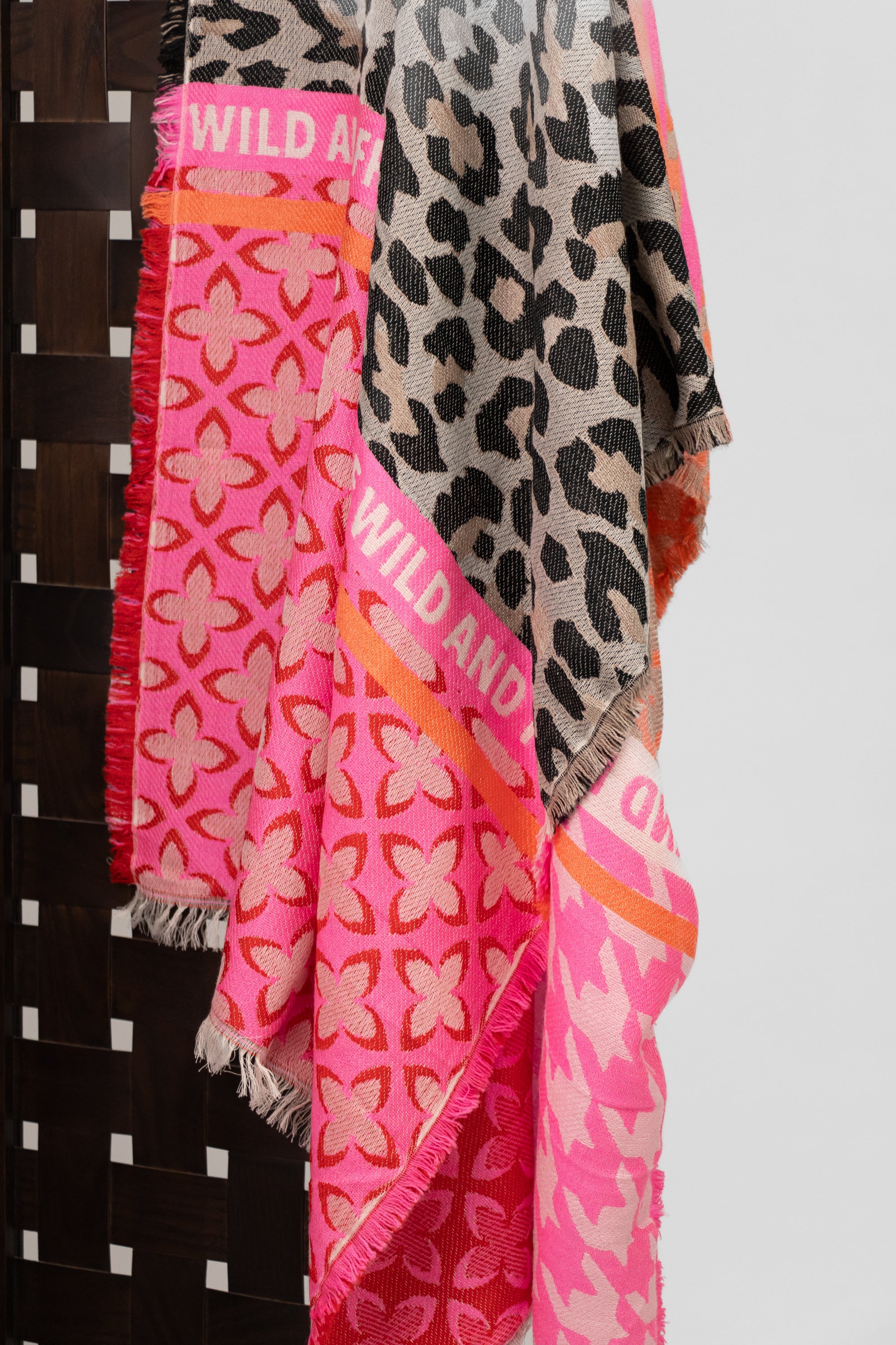 Ombré London Scarf One Size Wild & Free Pink, Orange & Leopard