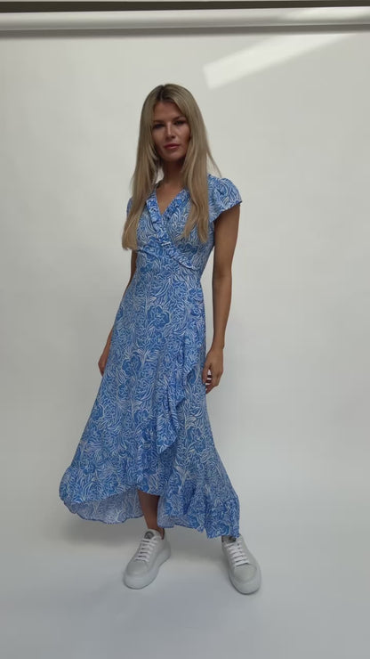 Aspiga London Wrap Dress in Blue Daisy Print