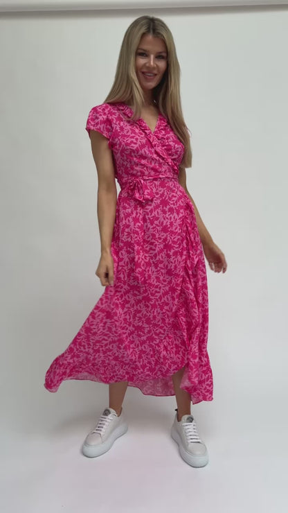 Aspiga London Wrap Dress in Pink Clematis Print