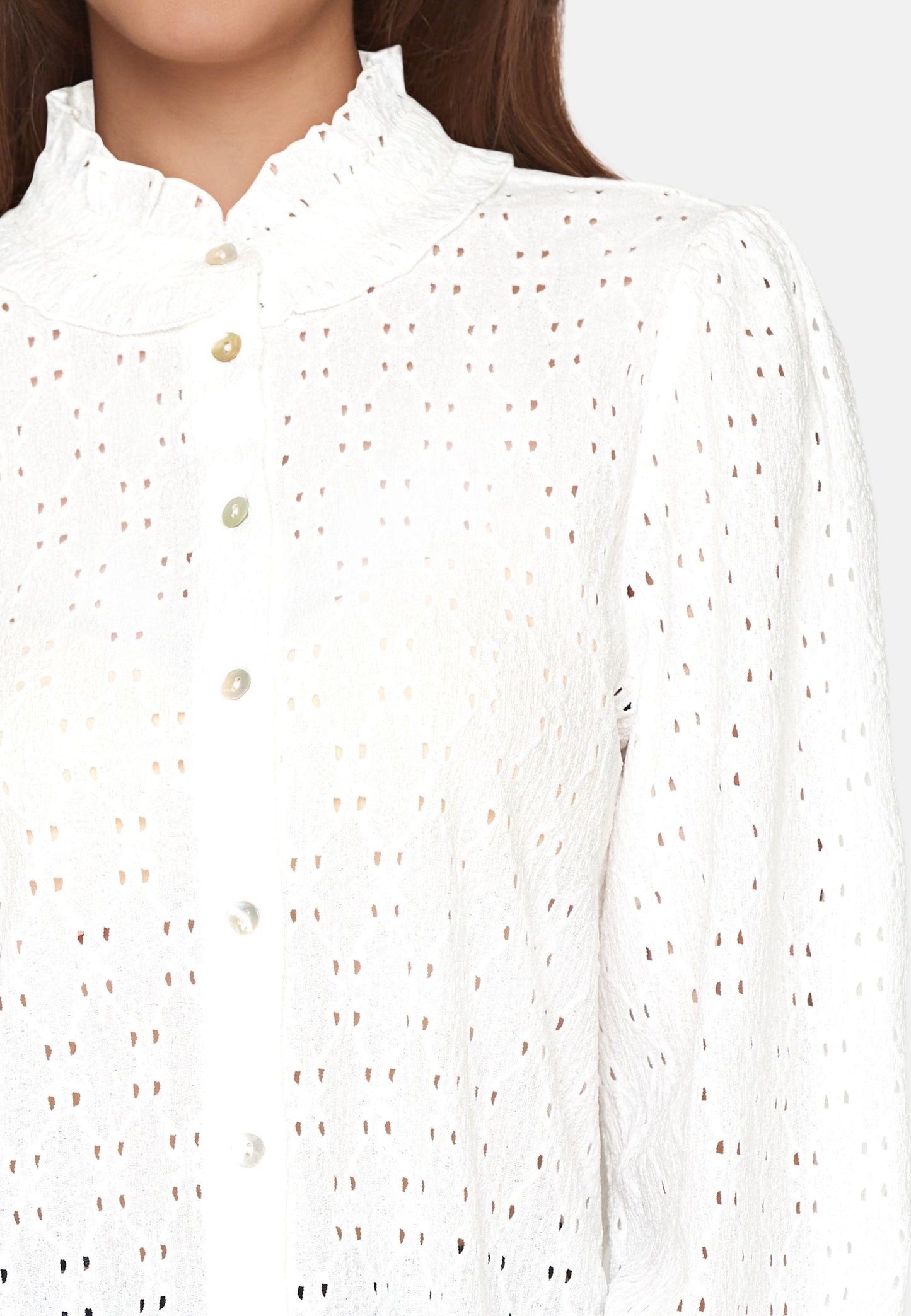 Sisters Point Shirt Sisters Point Eina Edwardian Style Button Top in Pearl White
