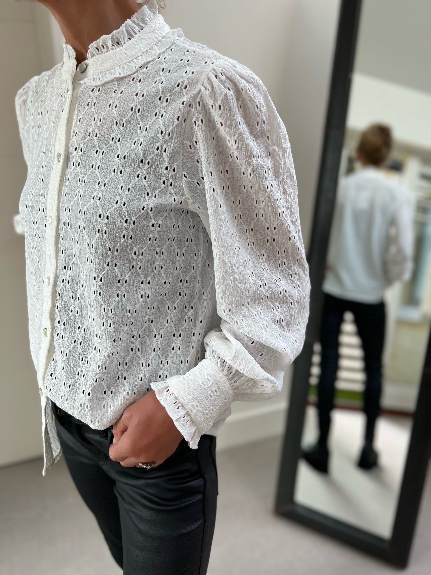 Sisters Point Shirt Sisters Point Eina Edwardian Style Button Top in Pearl White