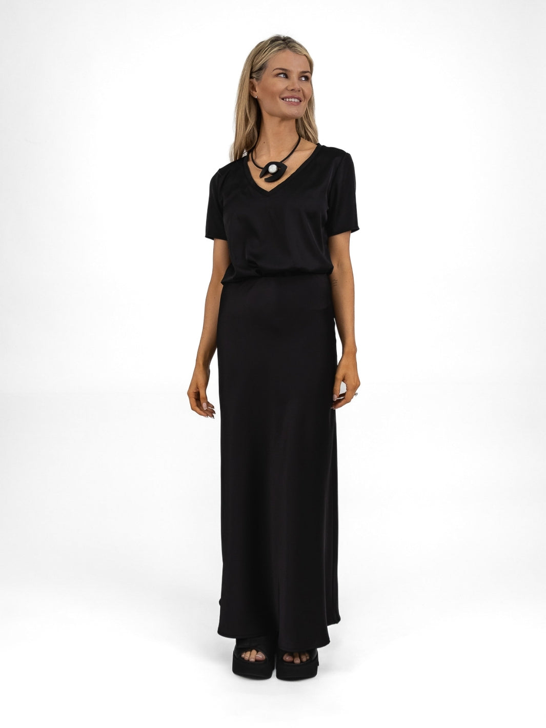 The Italian Collection Bias Cut Satin Skirt In Black From The Italian Collection