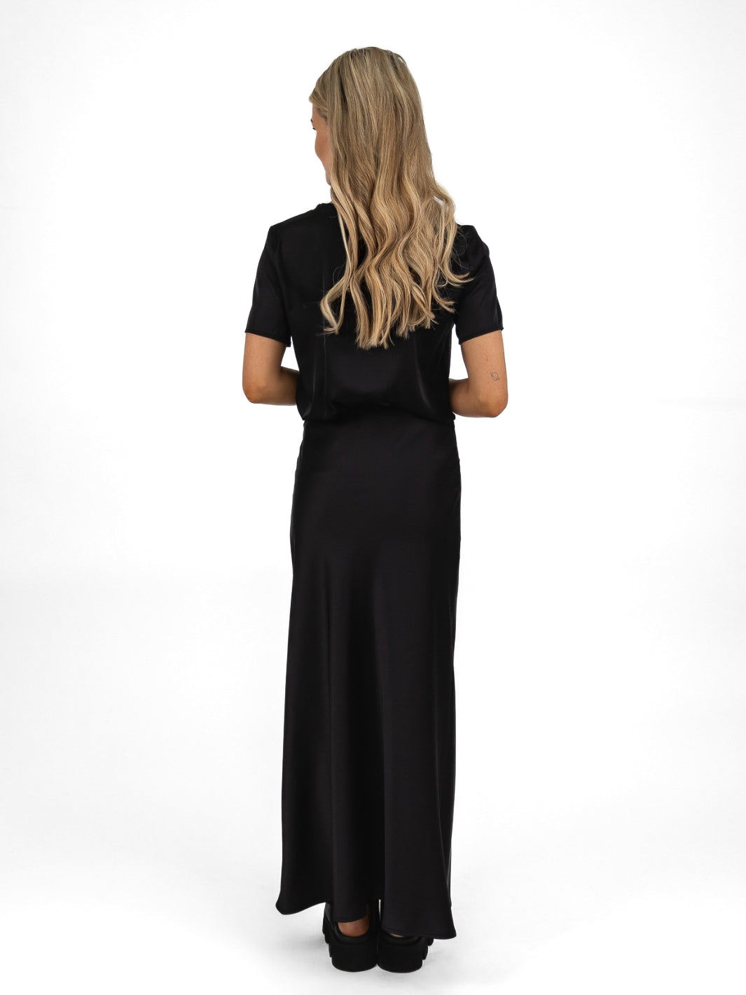 The Italian Collection Bias Cut Satin Skirt In Black From The Italian Collection