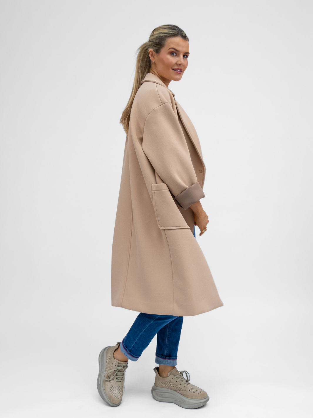 The Italian Collection Coat Scuba Coat In Caramel From The Italian Collection