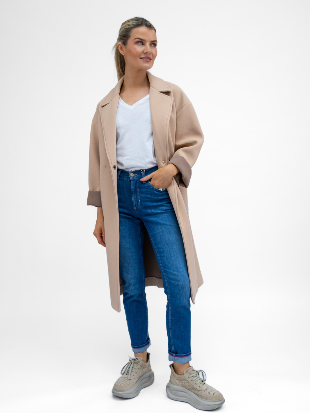 The Italian Collection Coat Scuba Coat In Caramel From The Italian Collection
