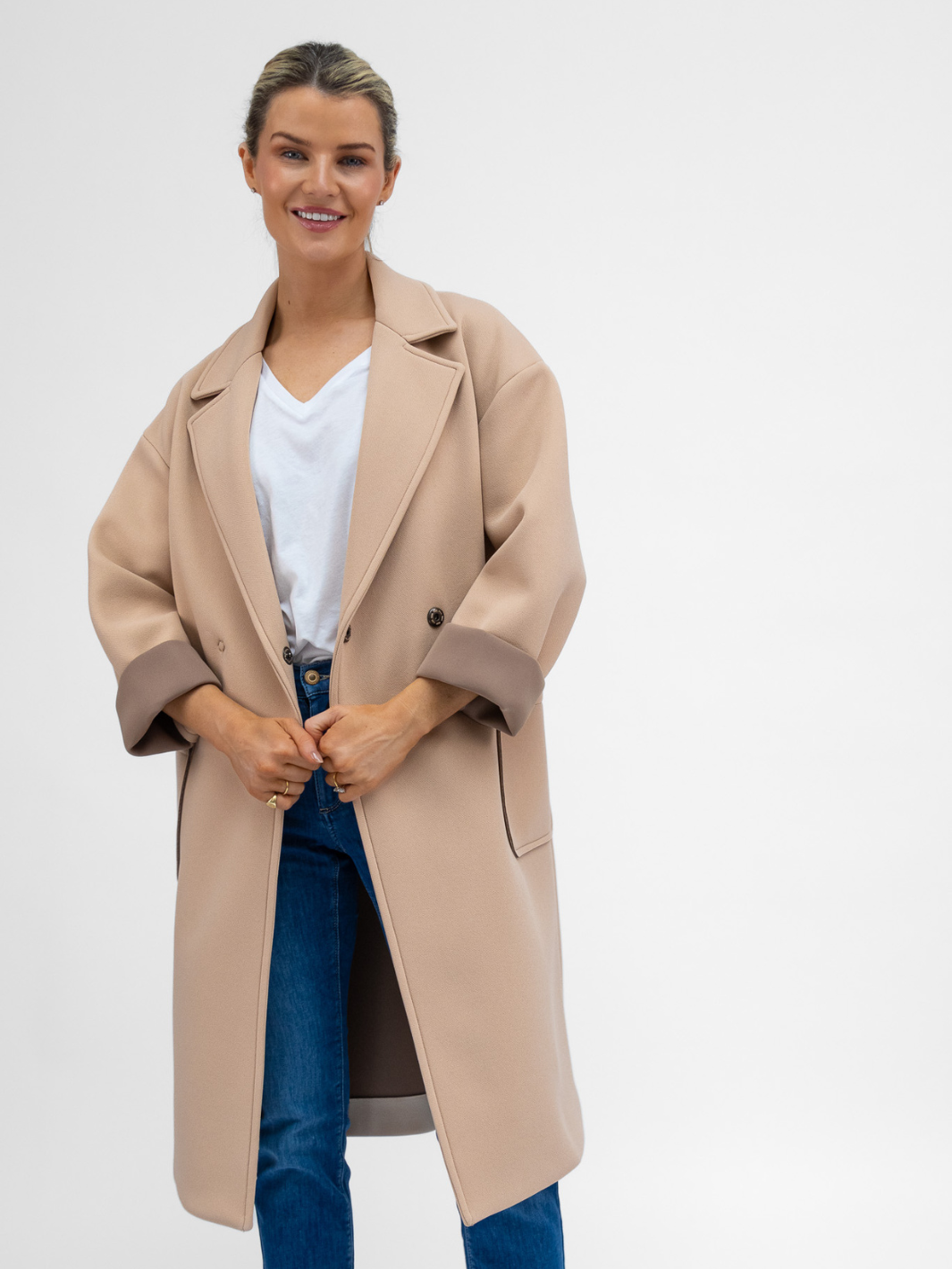 The Italian Collection Coat Scuba Coat In Caramel From The Italian Collection