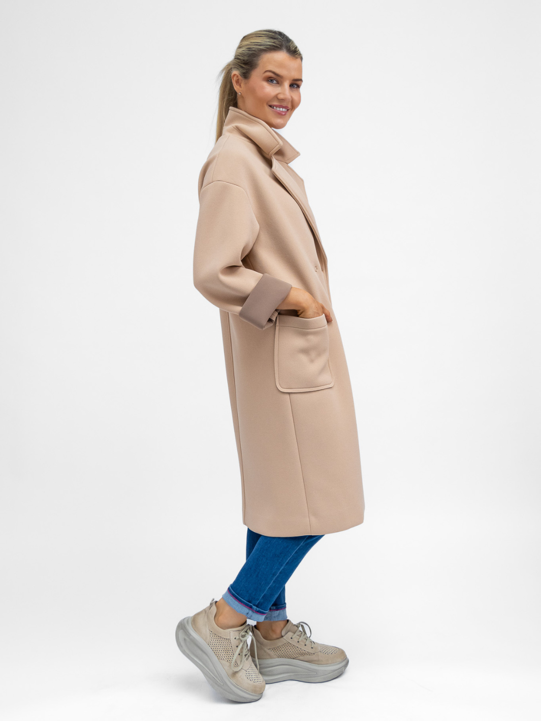 The Italian Collection Coat Scuba Coat In Caramel From The Italian Collection