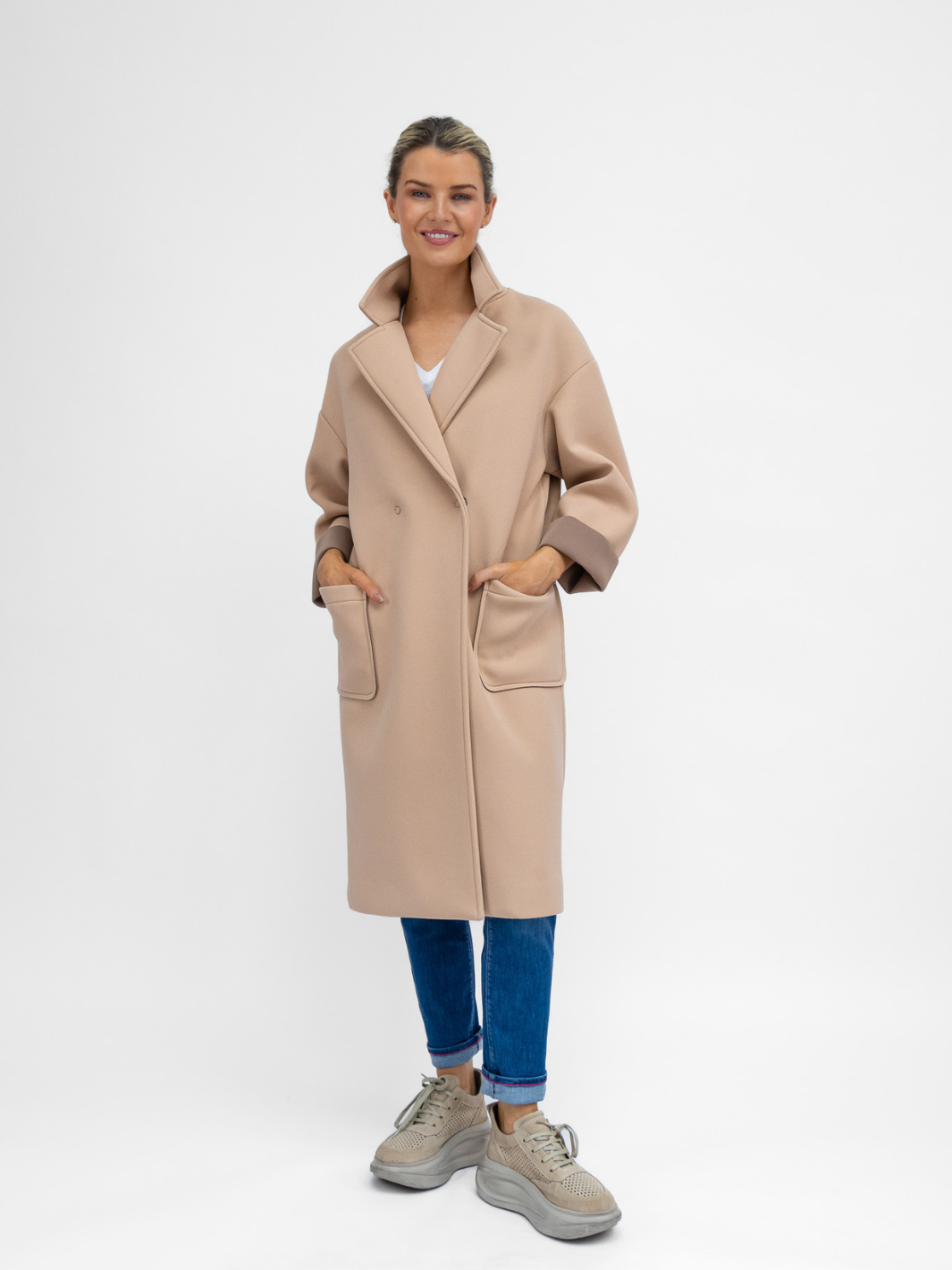 The Italian Collection Coat Scuba Coat In Caramel From The Italian Collection