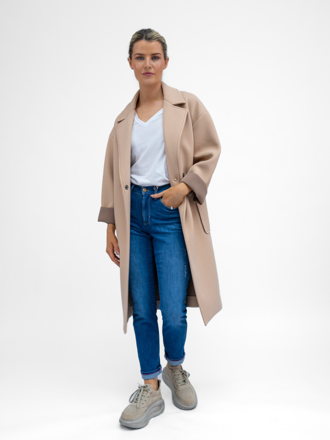 The Italian Collection Coat Scuba Coat In Caramel From The Italian Collection