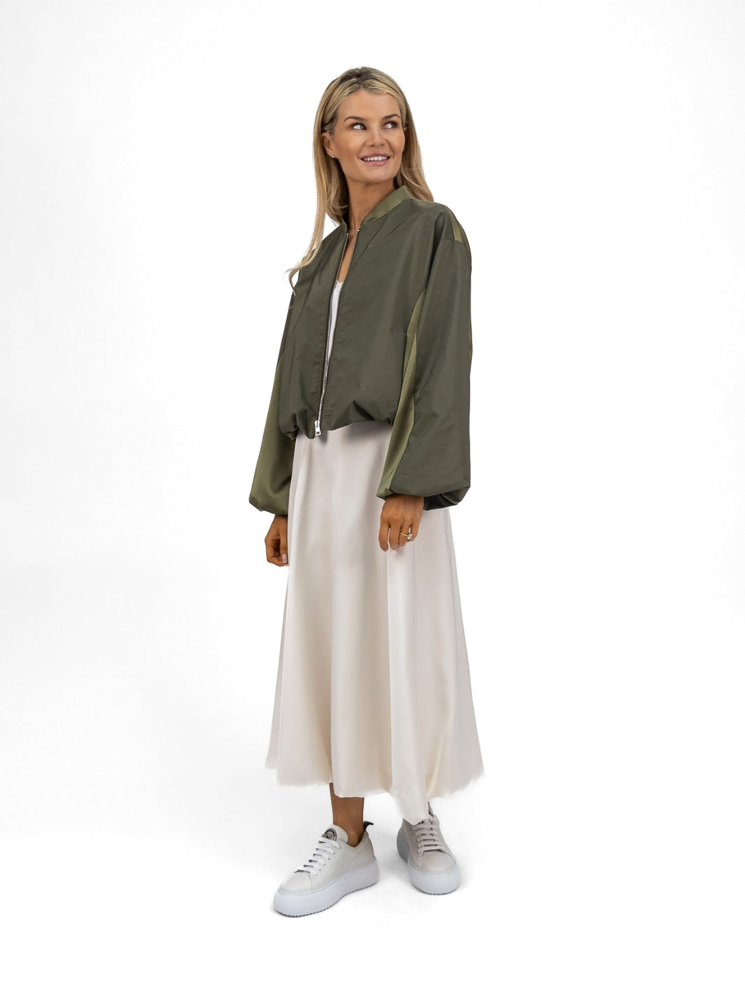 The Italian Collection Jacket Satin Bomber Jacket In Khaki From The Italian Collection