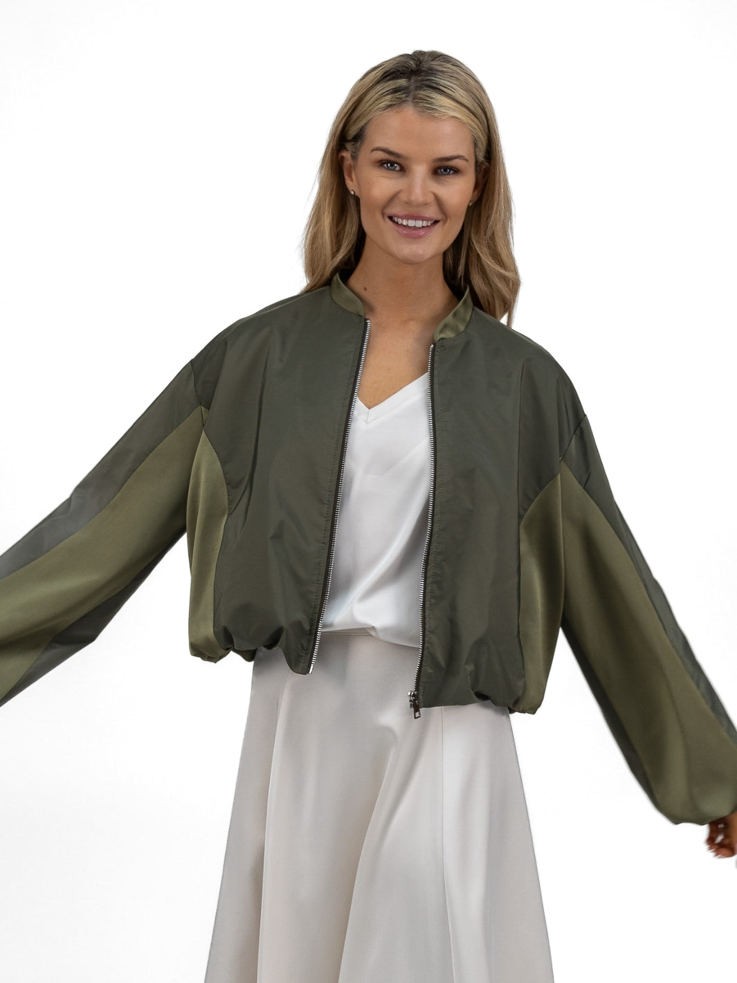 The Italian Collection Jacket Satin Bomber Jacket In Khaki From The Italian Collection