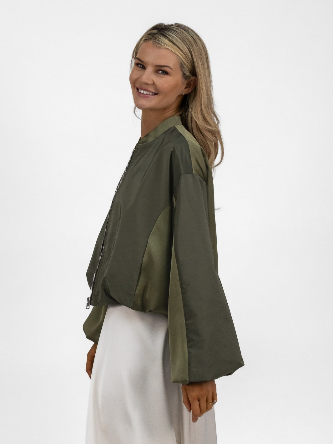 The Italian Collection Jacket Satin Bomber Jacket In Khaki From The Italian Collection